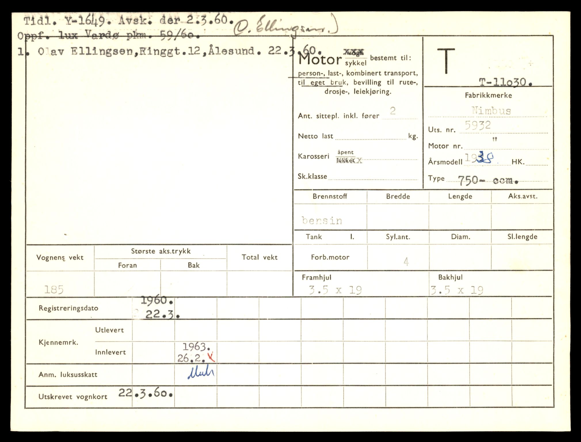 Møre og Romsdal vegkontor - Ålesund trafikkstasjon, AV/SAT-A-4099/F/Fe/L0025: Registreringskort for kjøretøy T 10931 - T 11045, 1927-1998, p. 2654