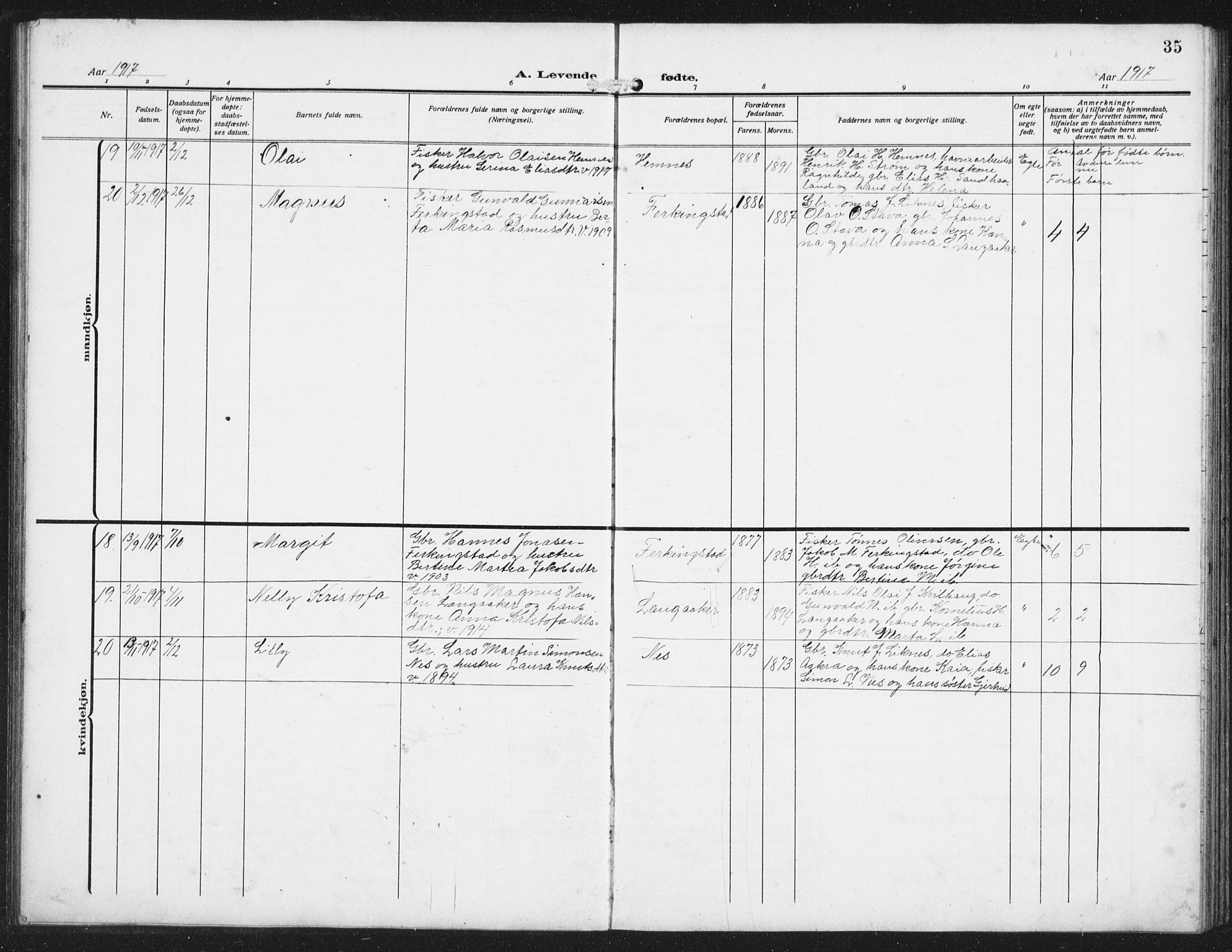 Skudenes sokneprestkontor, AV/SAST-A -101849/H/Ha/Hab/L0011: Parish register (copy) no. B 11, 1909-1943, p. 35