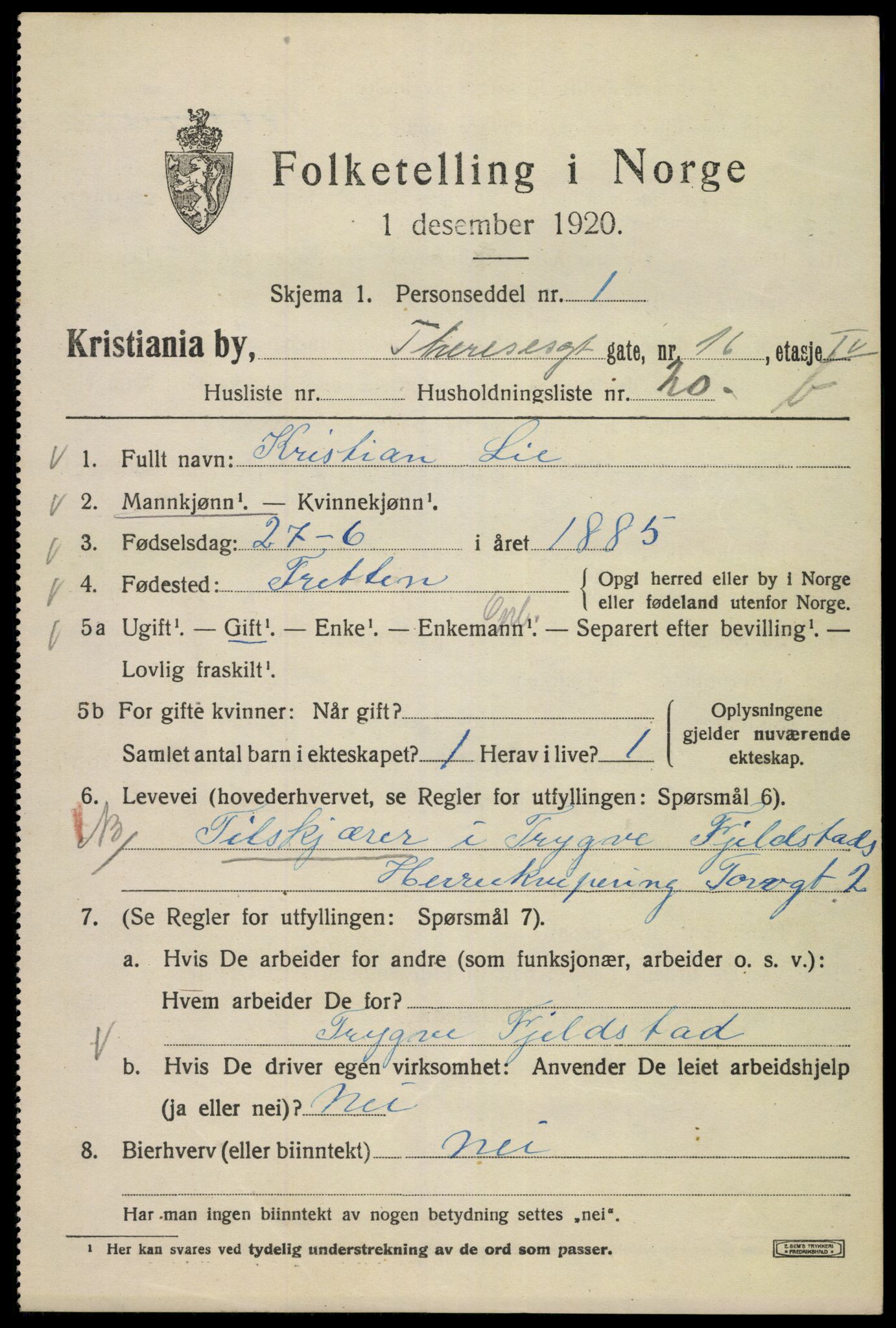 SAO, 1920 census for Kristiania, 1920, p. 567437