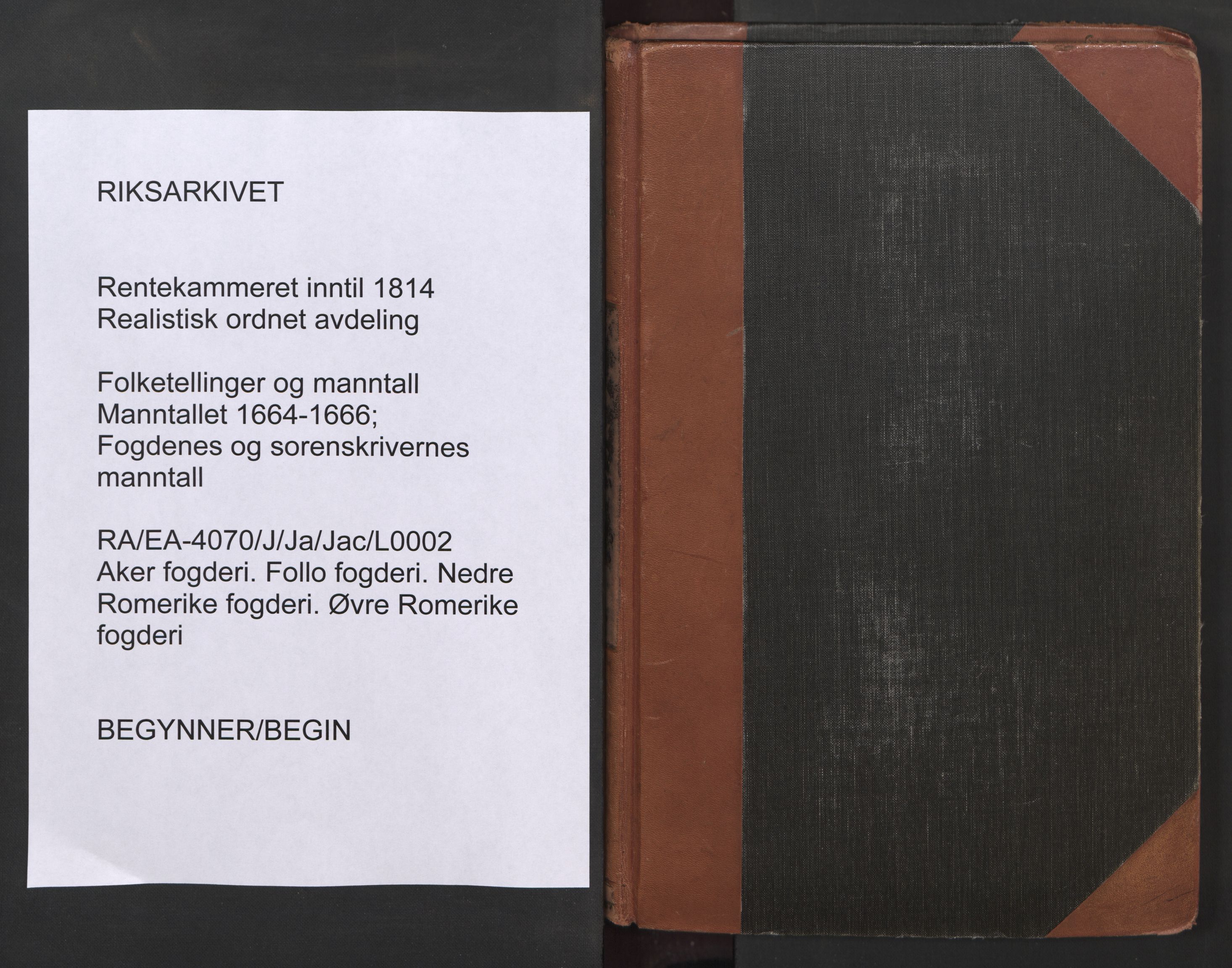 RA, Bailiff's Census 1664-1666, no. 2: Aker fogderi, Follo fogderi, Nedre Romerike fogderi and Øvre Romerike fogderi, 1664