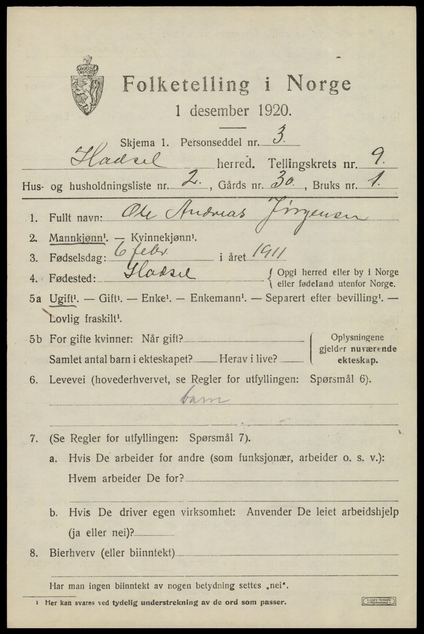 SAT, 1920 census for Hadsel, 1920, p. 7680