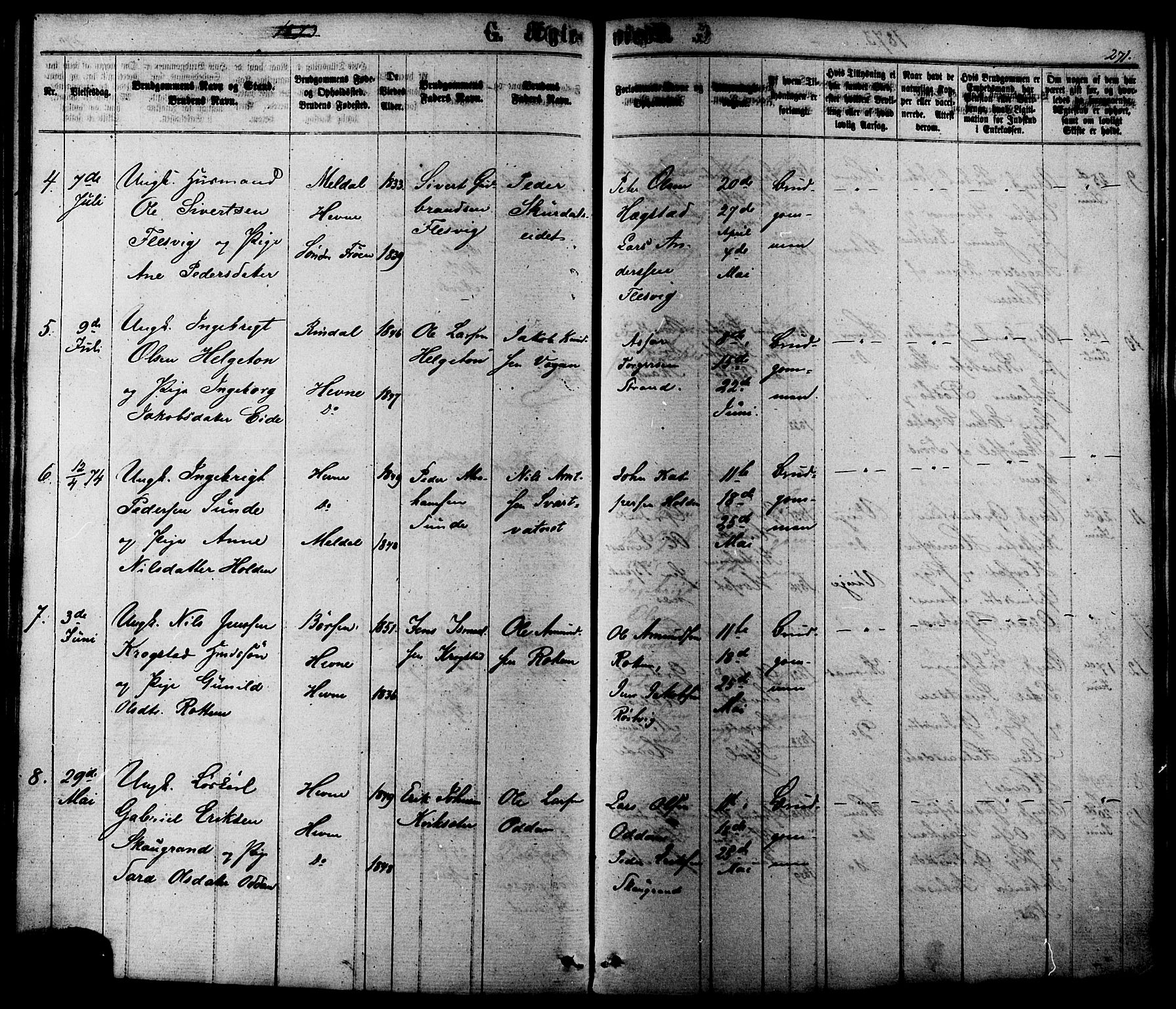 Ministerialprotokoller, klokkerbøker og fødselsregistre - Sør-Trøndelag, SAT/A-1456/630/L0495: Parish register (official) no. 630A08, 1868-1878, p. 271