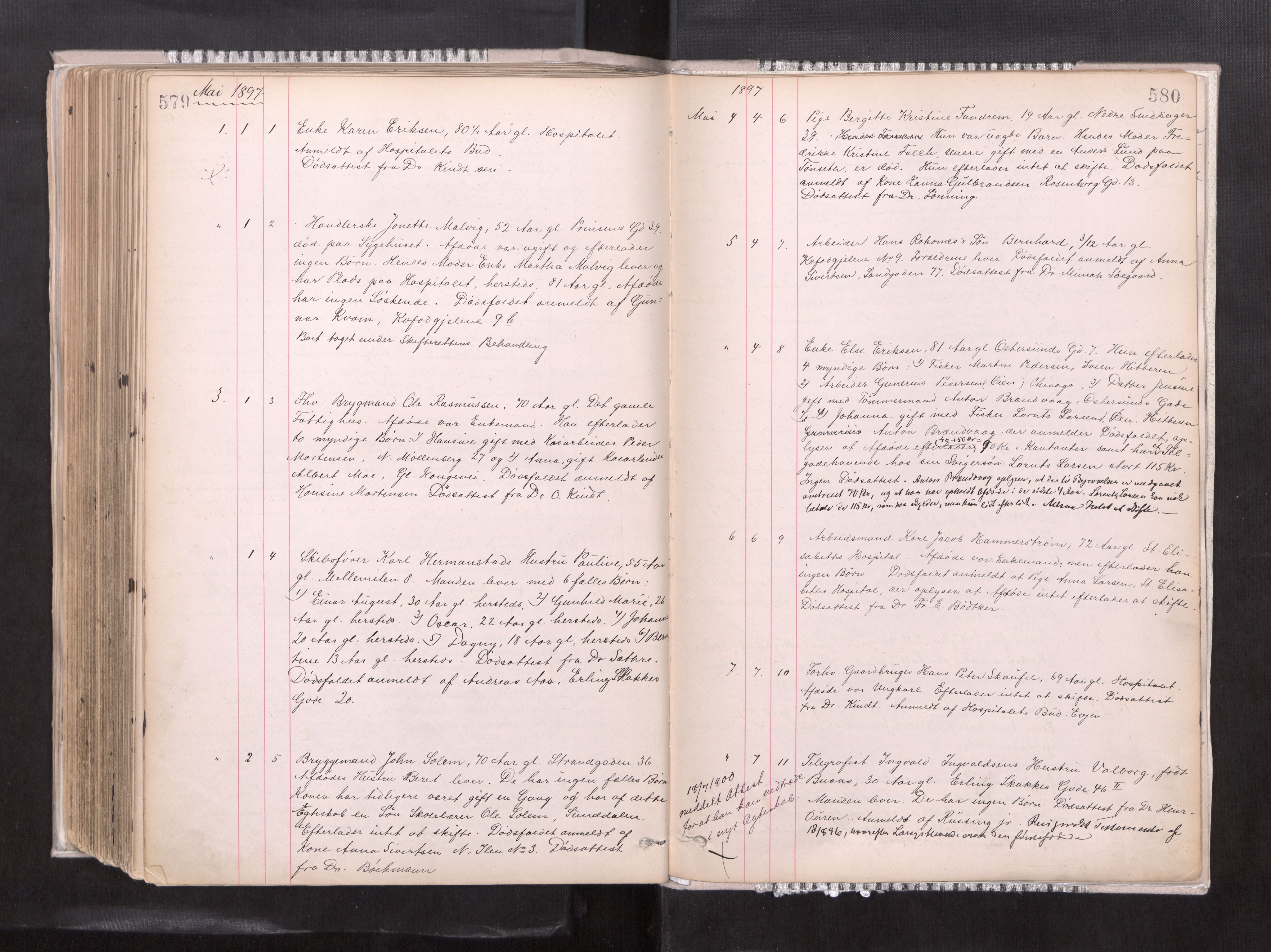 Trondheim byfogd, AV/SAT-A-0003/1/3/3L/L0004: Dødsanmeldelsesprotokoll, 1891-1897, p. 579-580