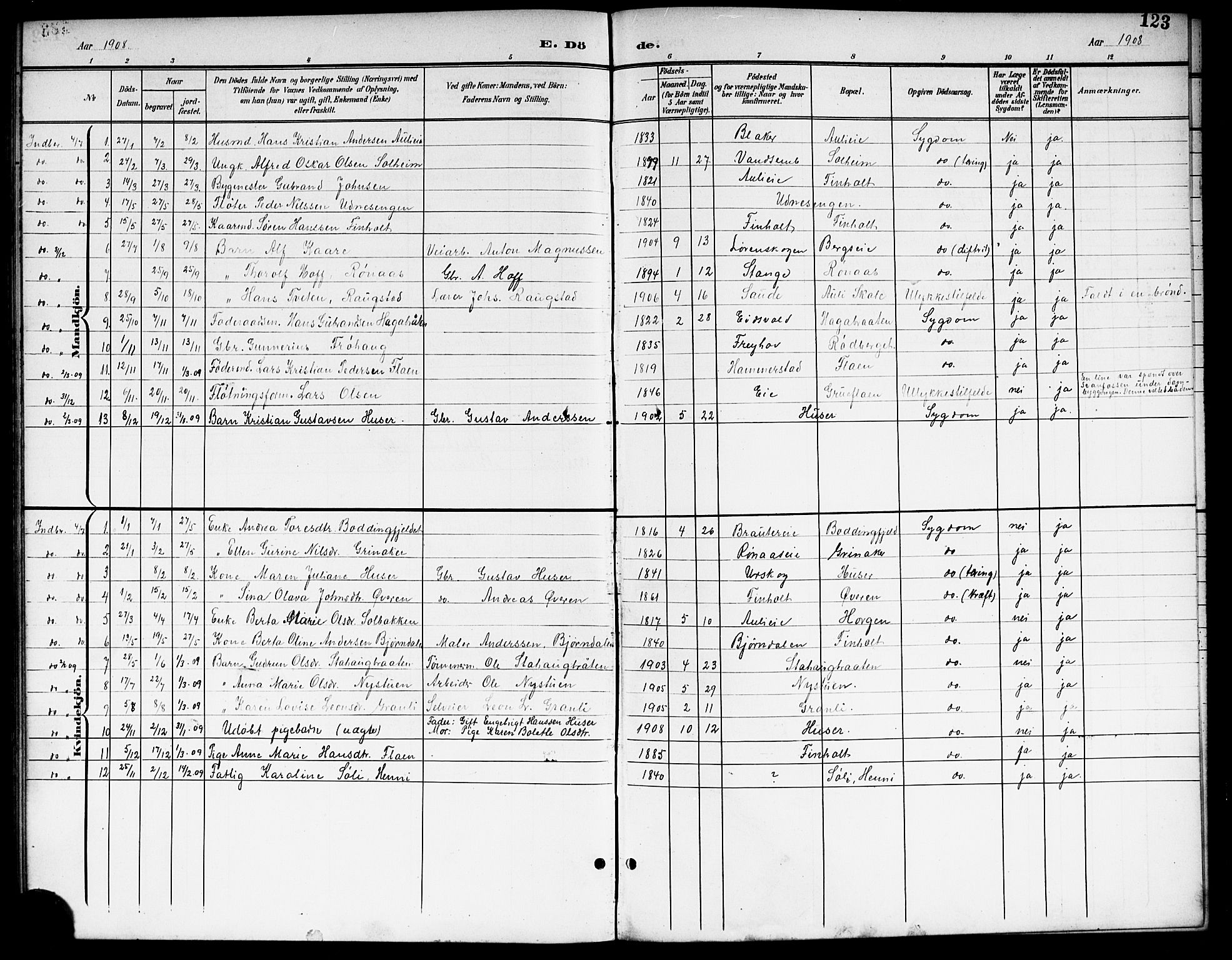 Nes prestekontor Kirkebøker, AV/SAO-A-10410/G/Gb/L0001: Parish register (copy) no. II 1, 1901-1917, p. 123