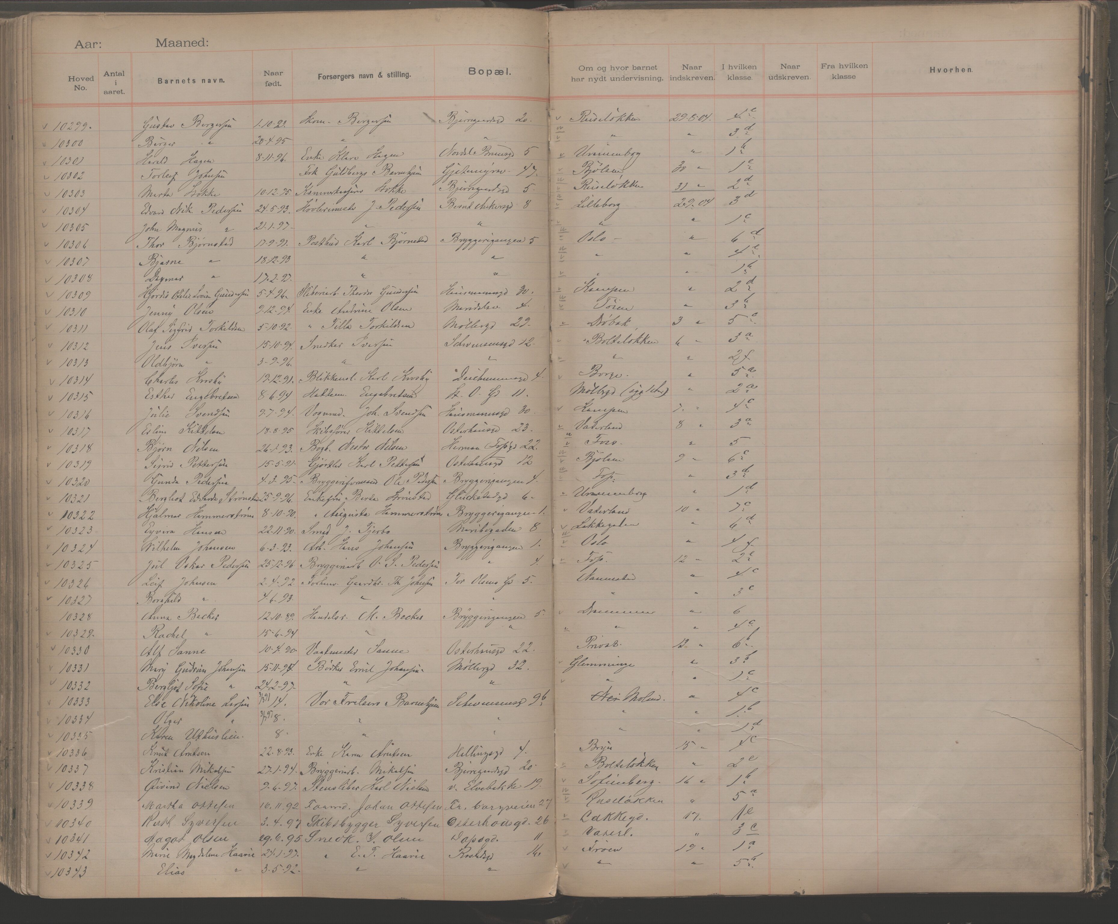 Møllergata skole, OBA/A-20129/F/Fa/L0001: Ut-/innskrivningsprotokoll, 1889-1907, p. 235