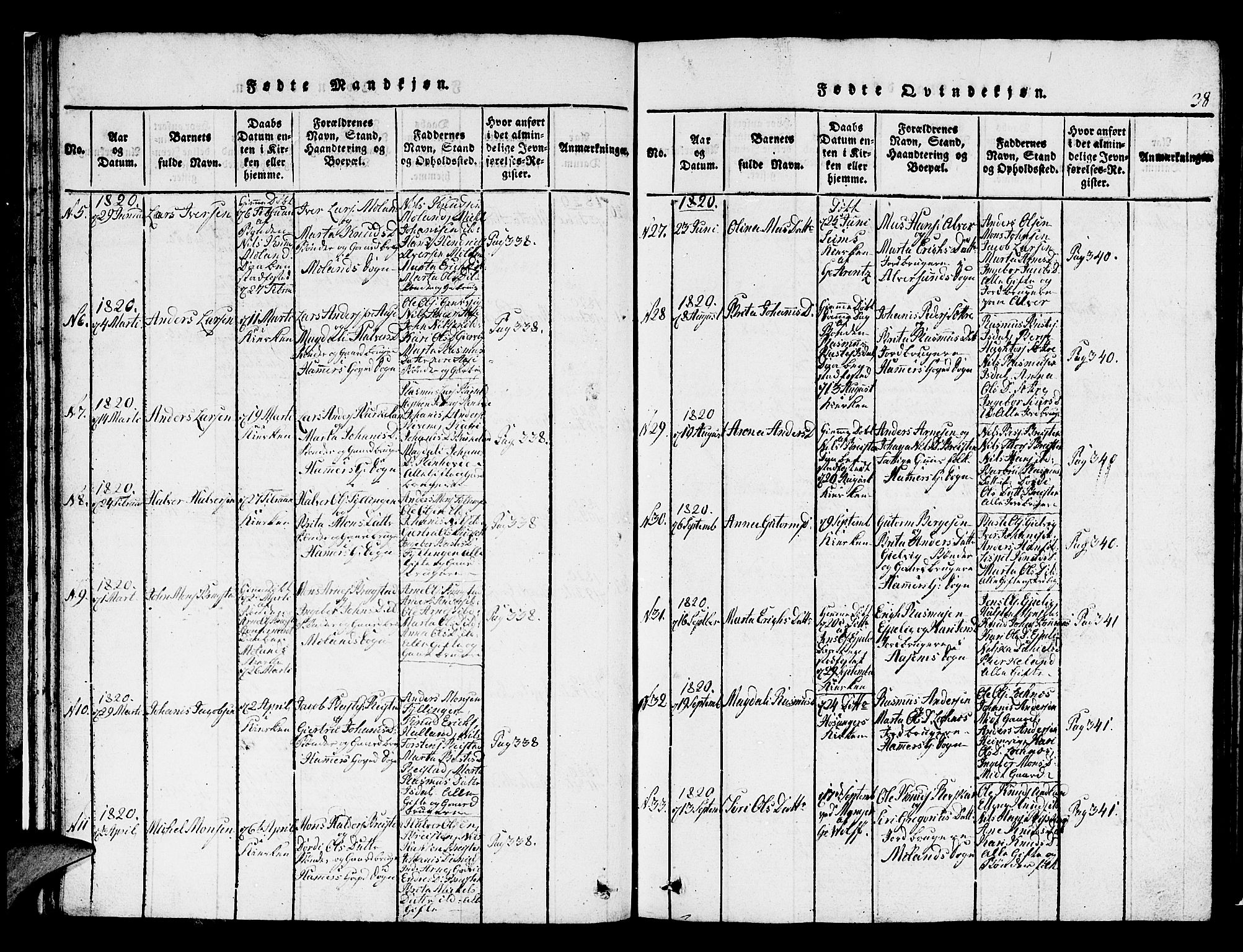 Hamre sokneprestembete, SAB/A-75501/H/Ha/Hab: Parish register (copy) no. A 1, 1816-1826, p. 38