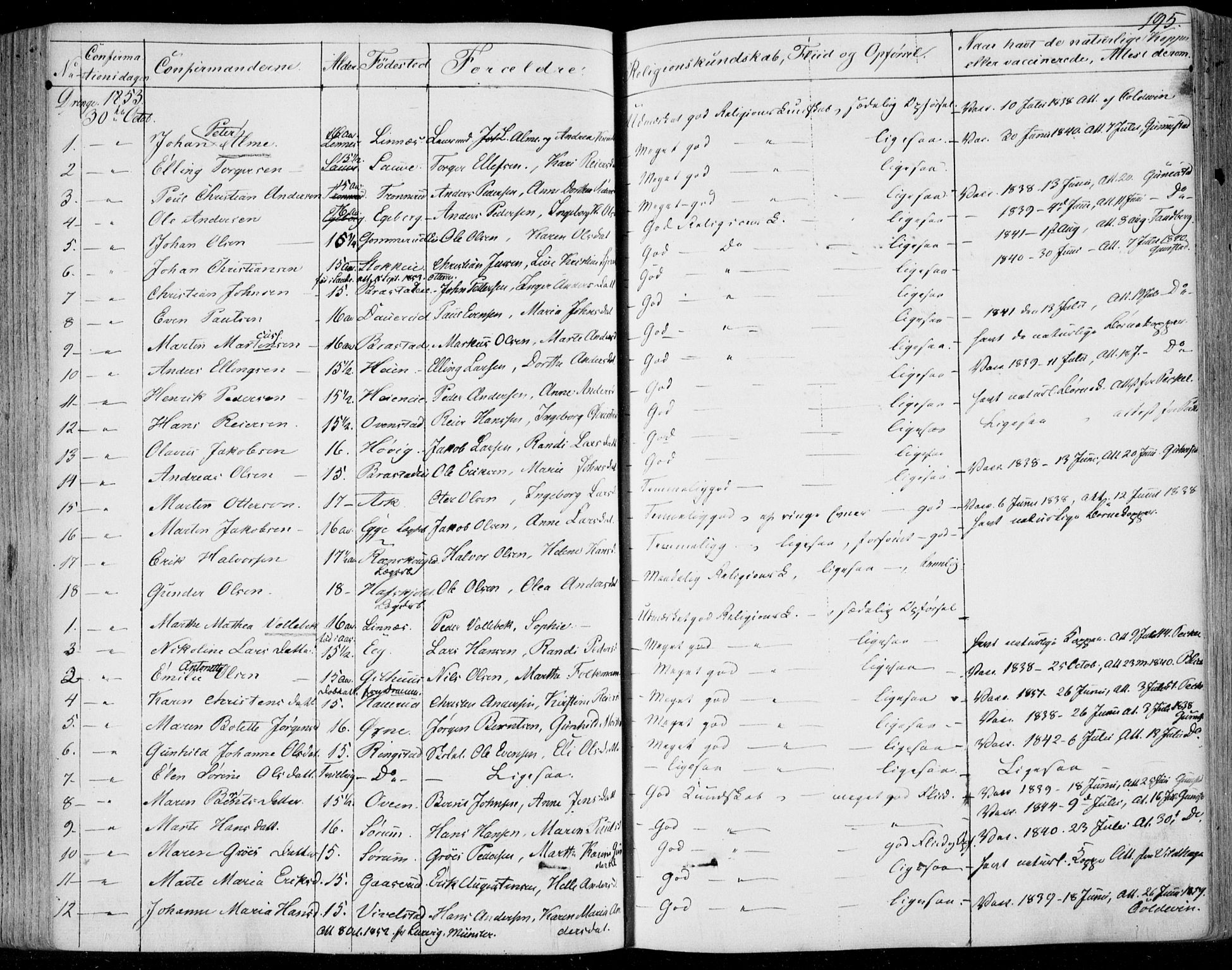 Lier kirkebøker, AV/SAKO-A-230/F/Fa/L0011: Parish register (official) no. I 11, 1843-1854, p. 195