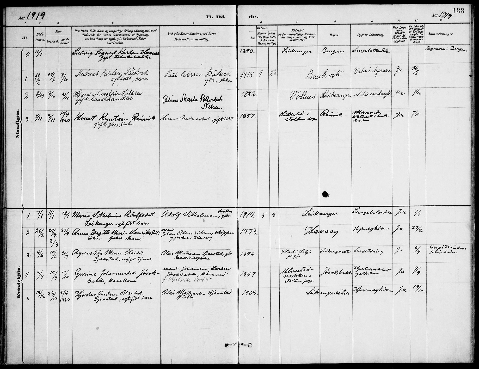 Ministerialprotokoller, klokkerbøker og fødselsregistre - Møre og Romsdal, AV/SAT-A-1454/508/L0095: Parish register (official) no. 508A02, 1887-1920, p. 133