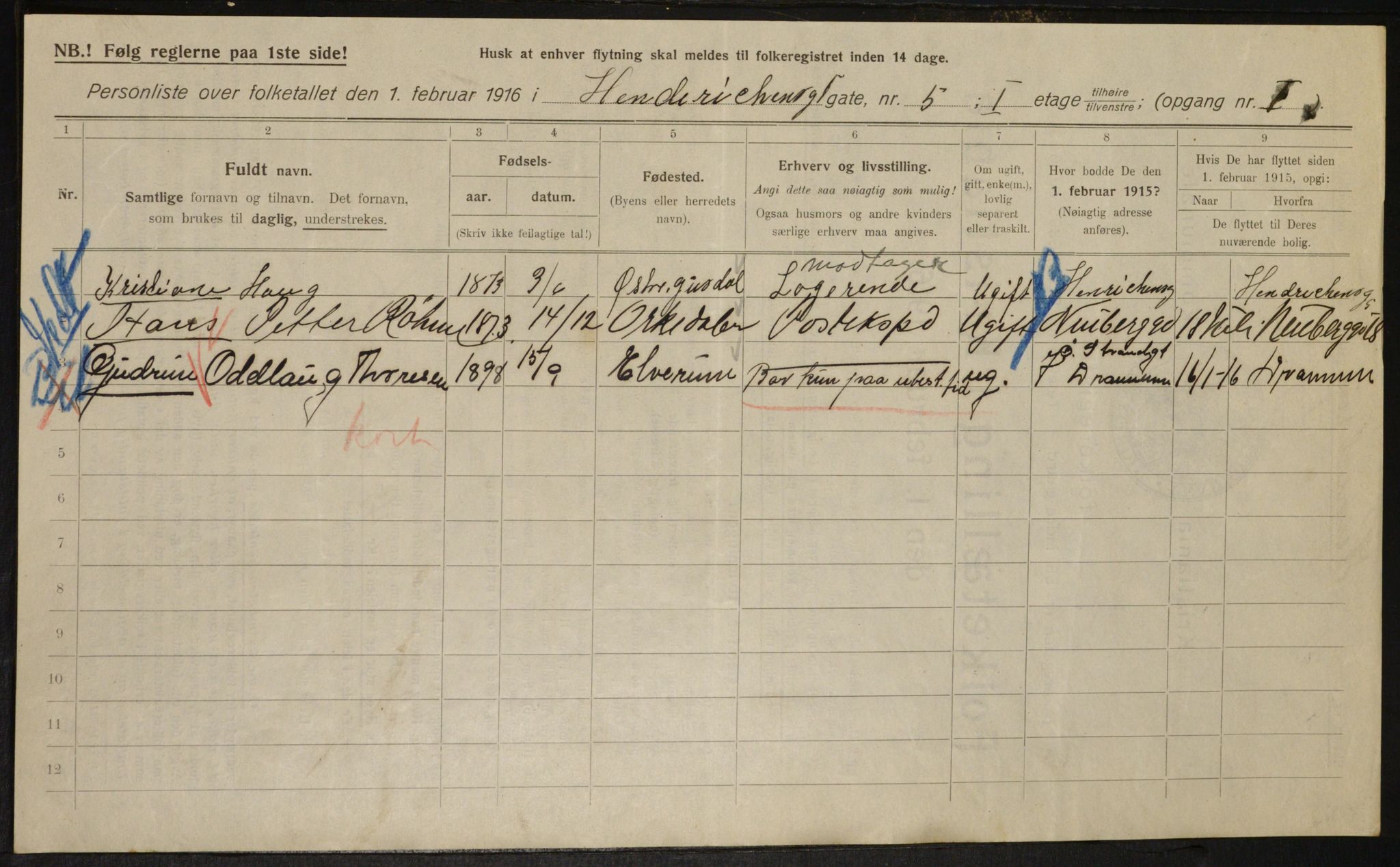 OBA, Municipal Census 1916 for Kristiania, 1916, p. 39157