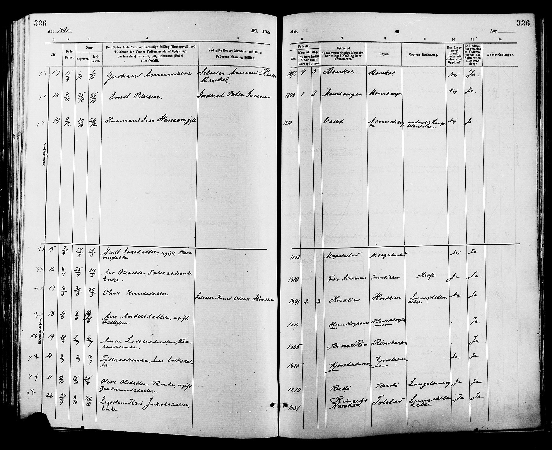 Sør-Fron prestekontor, AV/SAH-PREST-010/H/Ha/Haa/L0003: Parish register (official) no. 3, 1881-1897, p. 336