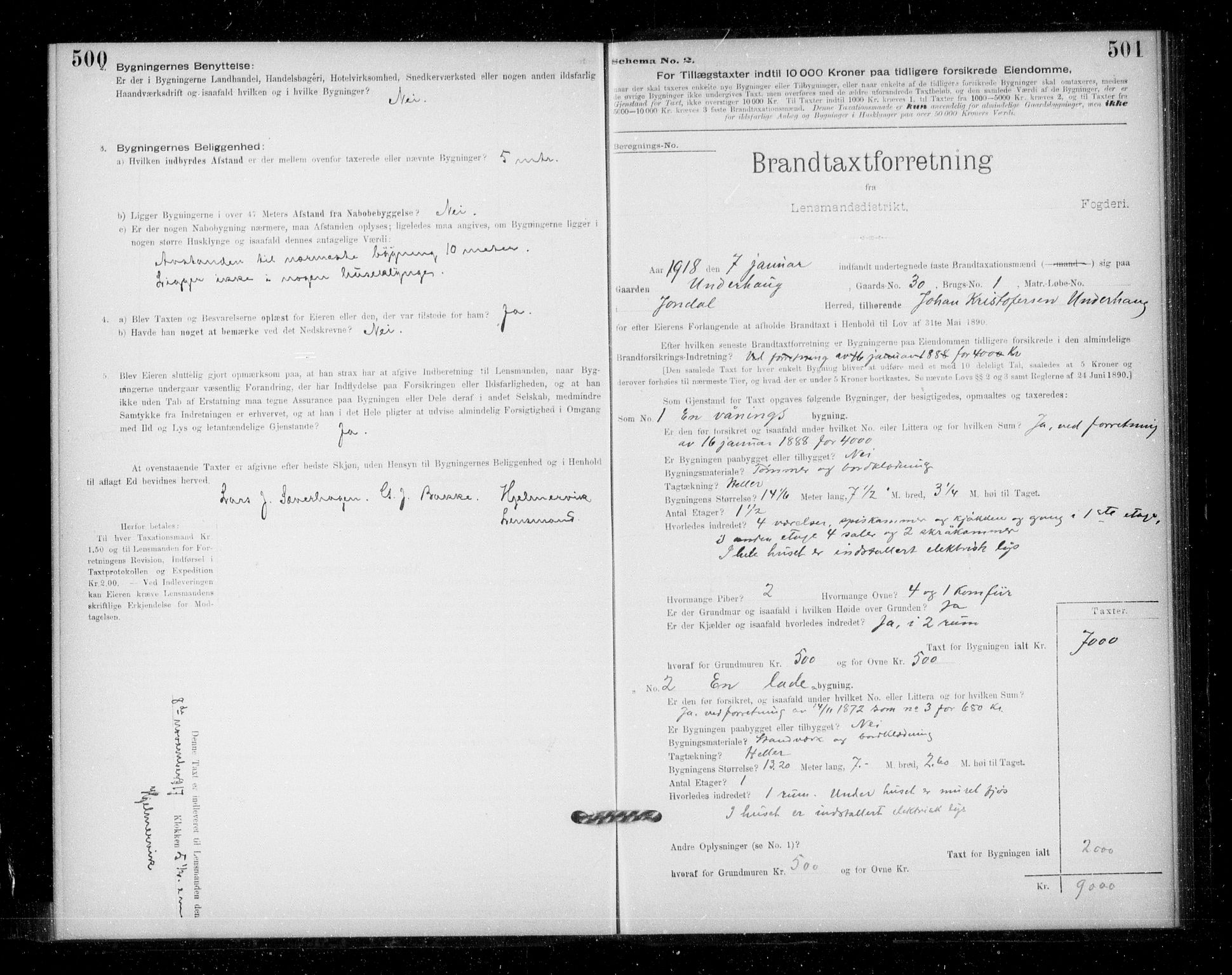 Lensmannen i Jondal, SAB/A-33101/0012/L0005: Branntakstprotokoll, skjematakst, 1894-1951, p. 500-501
