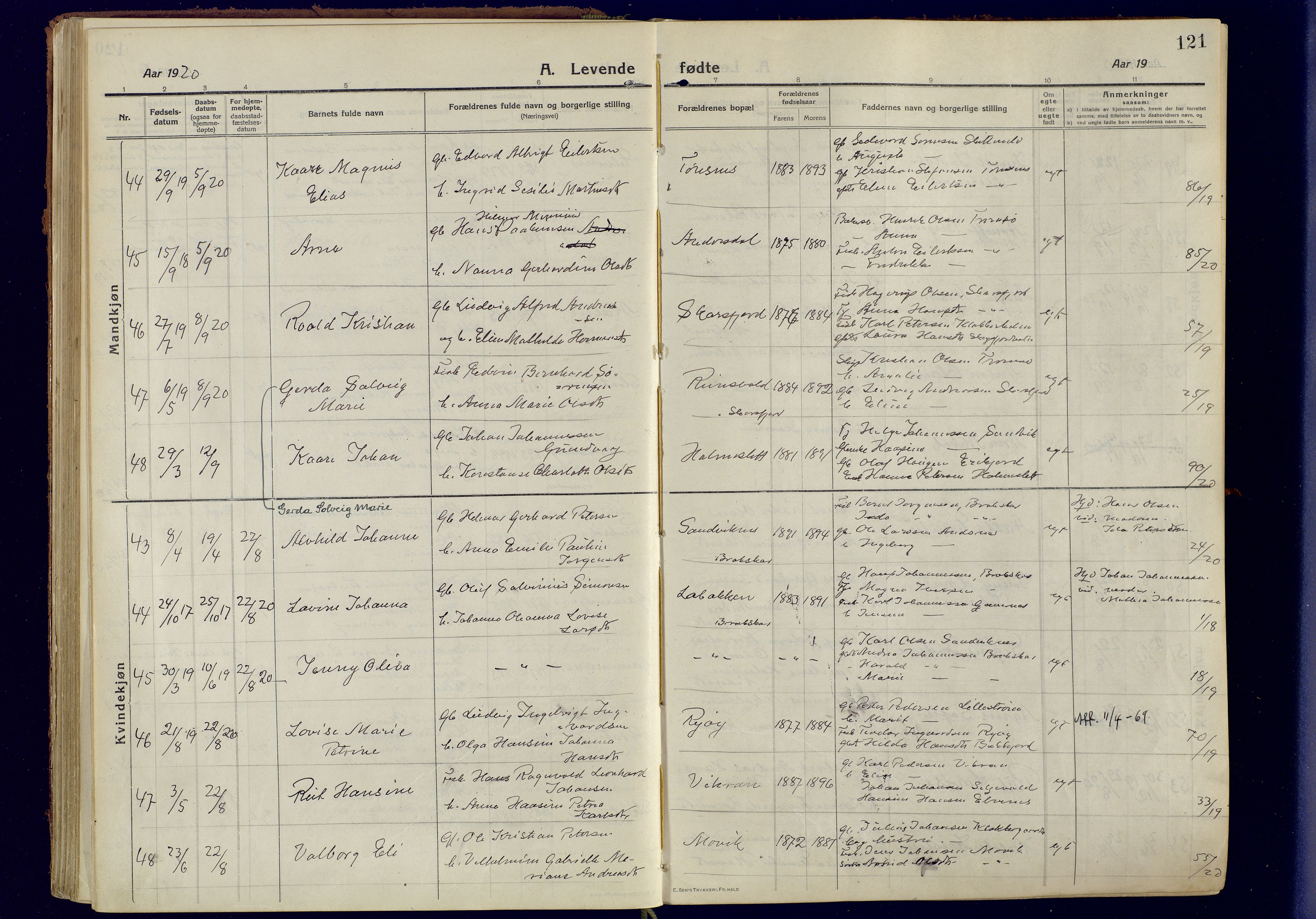 Tromsøysund sokneprestkontor, AV/SATØ-S-1304/G/Ga/L0008kirke: Parish register (official) no. 8, 1914-1922, p. 121