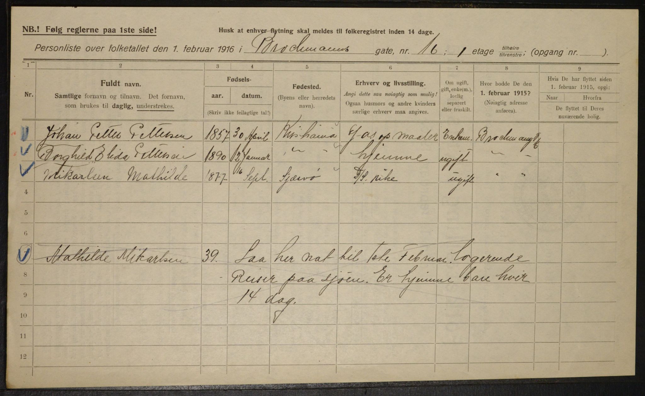 OBA, Municipal Census 1916 for Kristiania, 1916, p. 9816