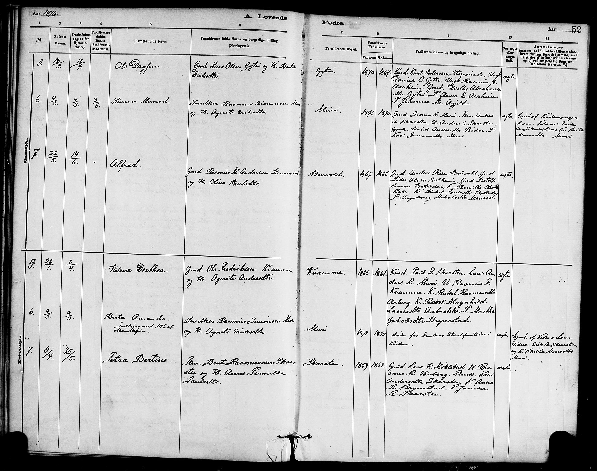 Innvik sokneprestembete, AV/SAB-A-80501: Parish register (official) no. C 1, 1879-1900, p. 52