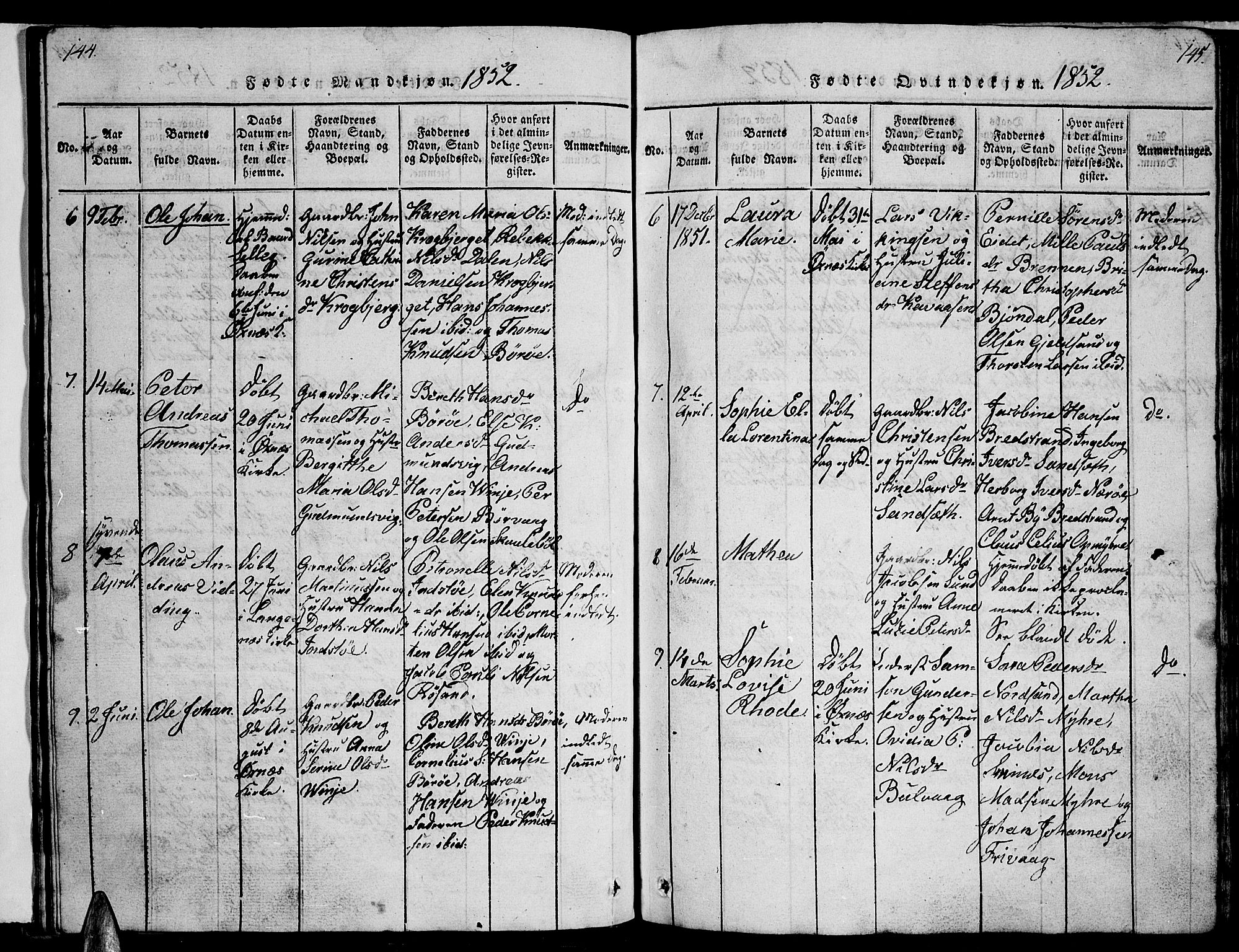 Ministerialprotokoller, klokkerbøker og fødselsregistre - Nordland, AV/SAT-A-1459/893/L1346: Parish register (copy) no. 893C01, 1820-1858, p. 144-145