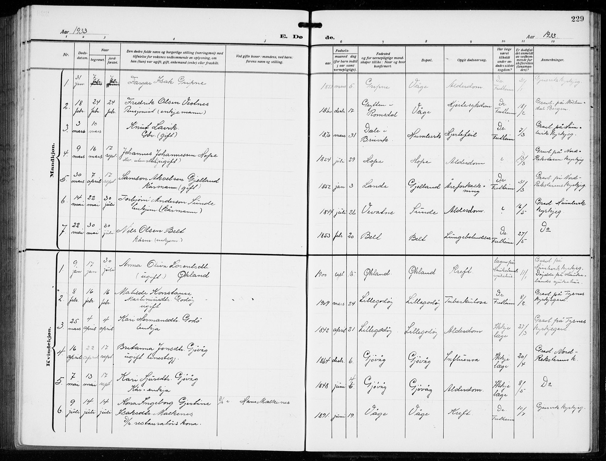 Tysnes sokneprestembete, AV/SAB-A-78601/H/Hab: Parish register (copy) no. B  3, 1918-1935, p. 229