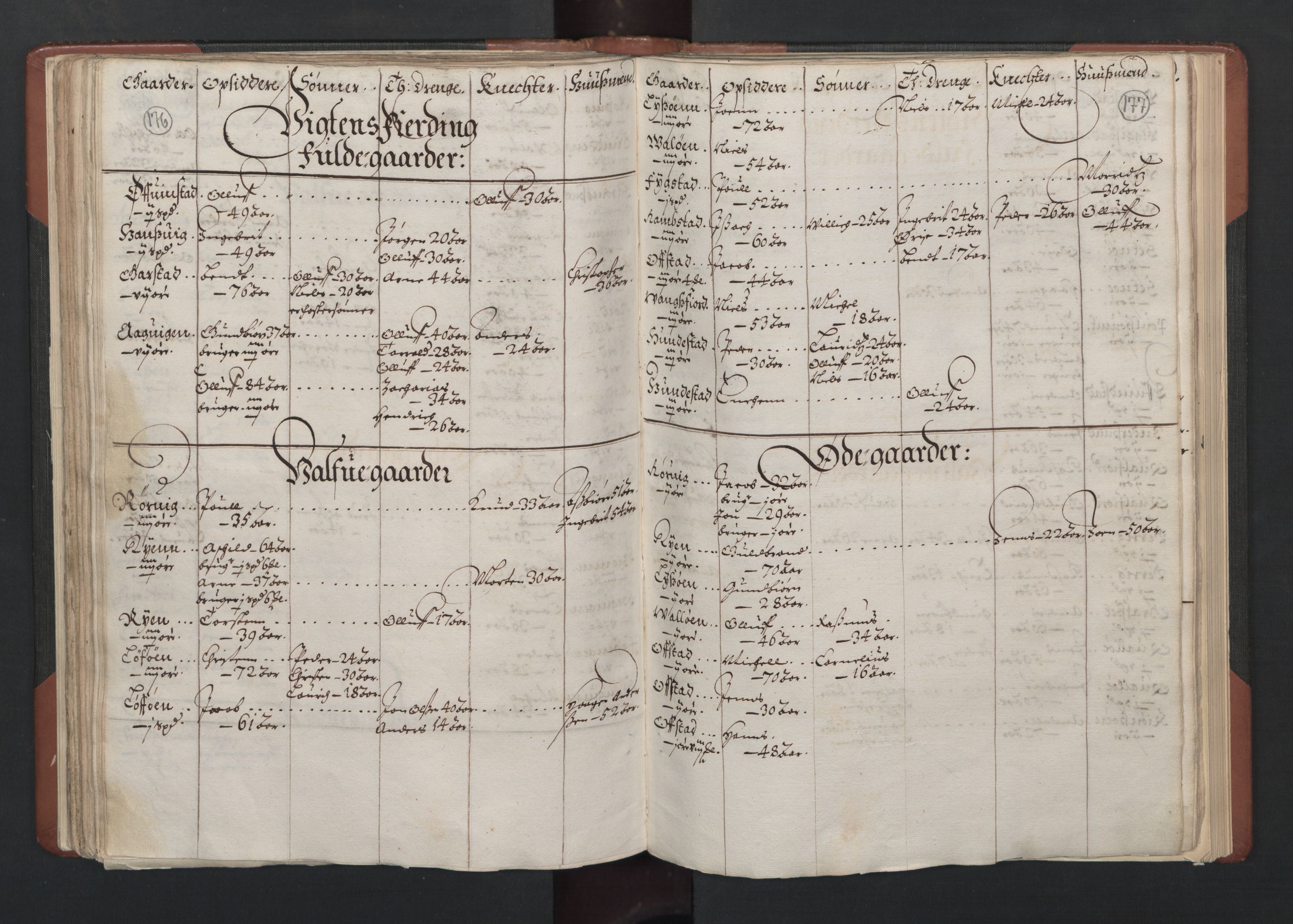 RA, Bailiff's Census 1664-1666, no. 19: Fosen fogderi, Inderøy fogderi, Selbu fogderi, Namdal fogderi and Stjørdal fogderi, 1664-1665, p. 176-177