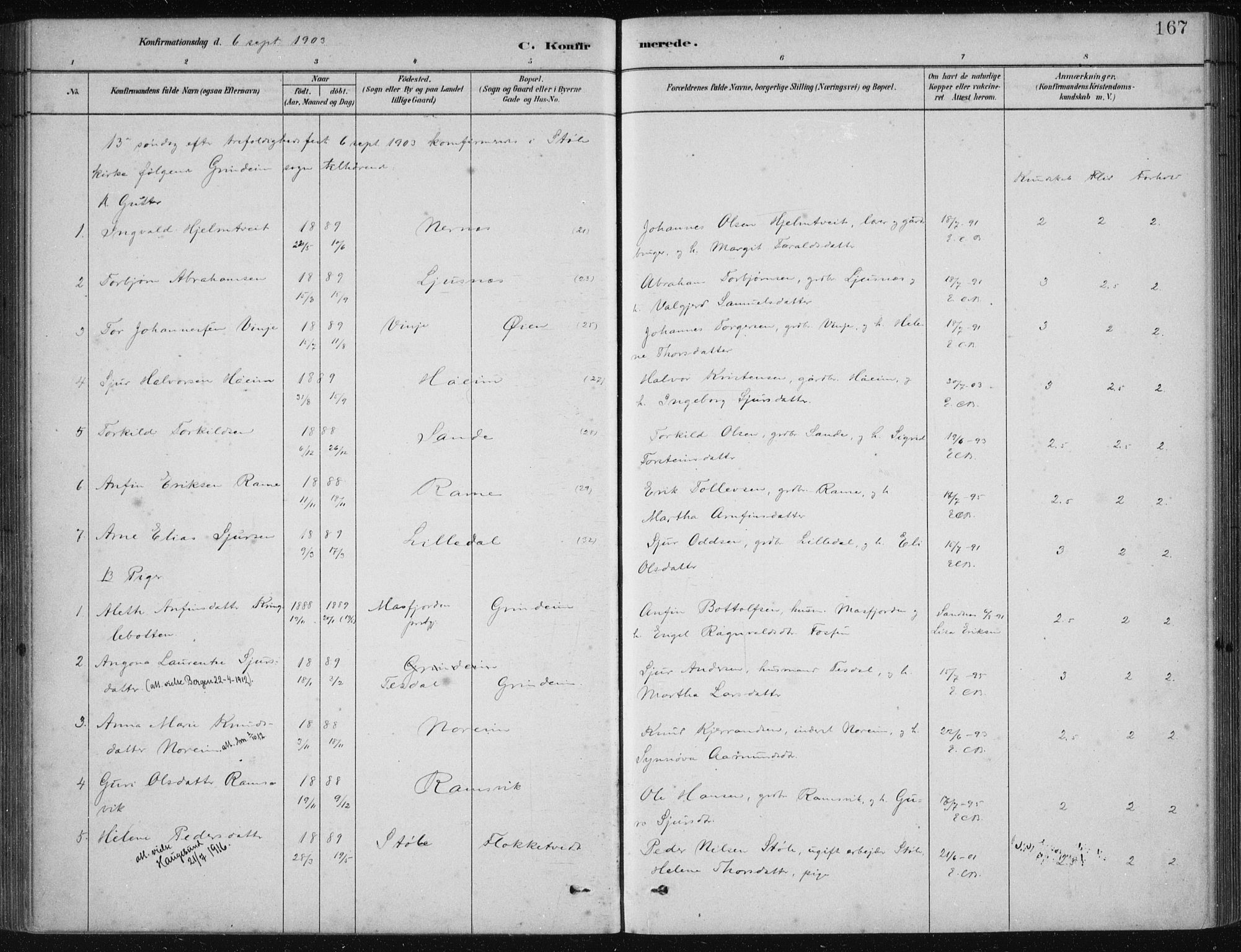 Etne sokneprestembete, AV/SAB-A-75001/H/Haa: Parish register (official) no. D  1, 1879-1919, p. 167