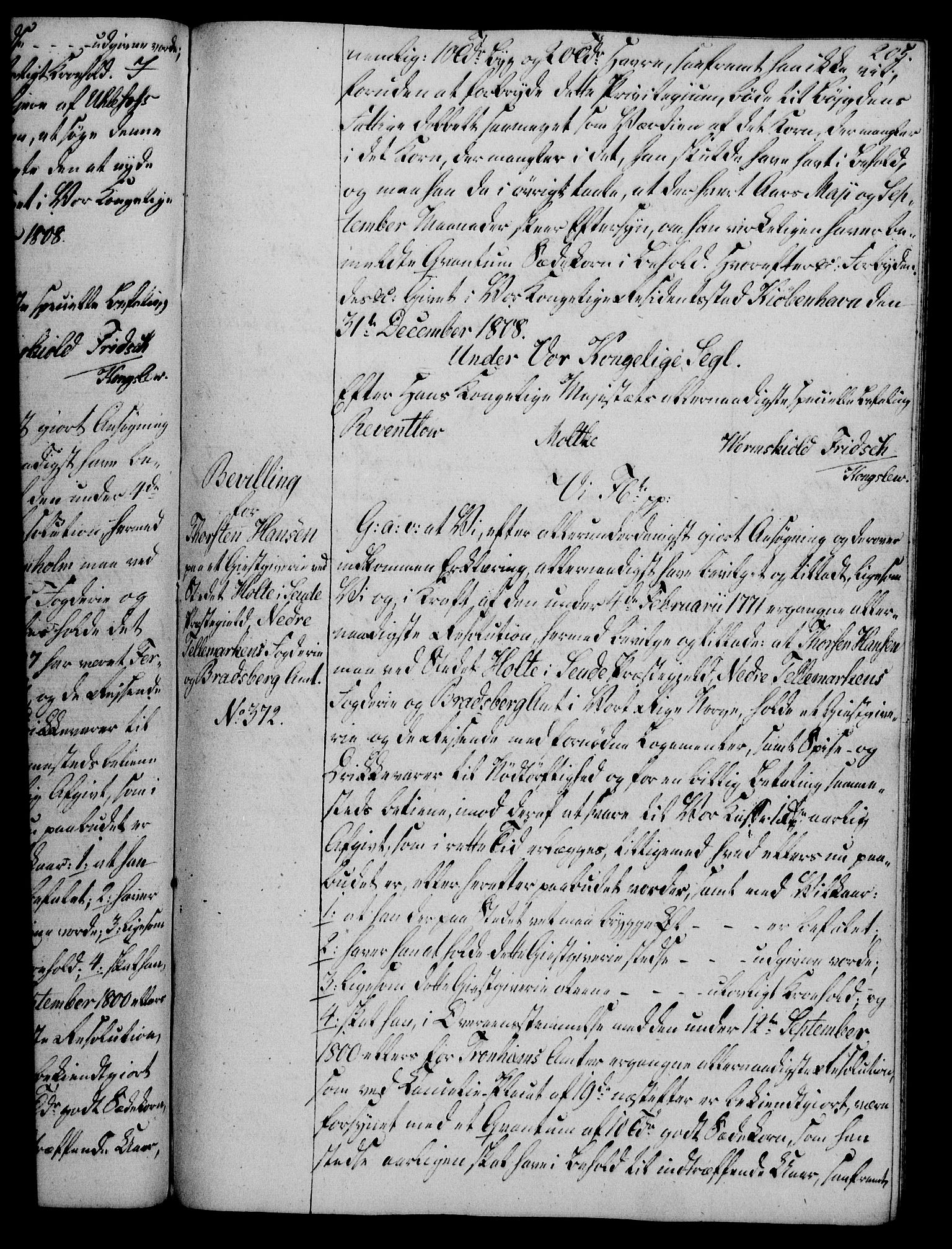 Rentekammeret, Kammerkanselliet, AV/RA-EA-3111/G/Gg/Gga/L0019: Norsk ekspedisjonsprotokoll med register (merket RK 53.19), 1807-1810, p. 205