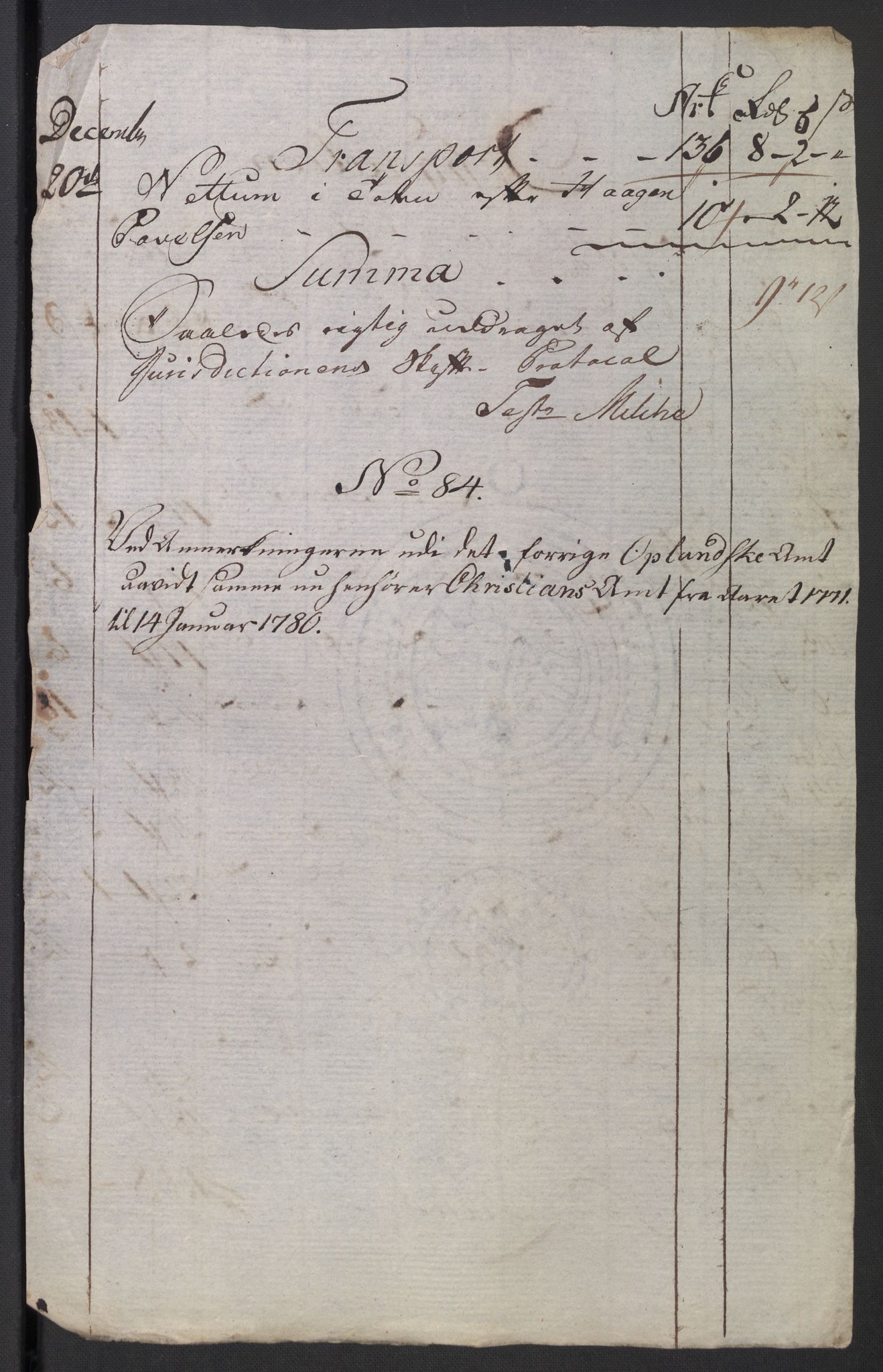 Rentekammeret inntil 1814, Reviderte regnskaper, Mindre regnskaper, AV/RA-EA-4068/Rb/L0014: Opplands amt, 1771-1779, p. 781