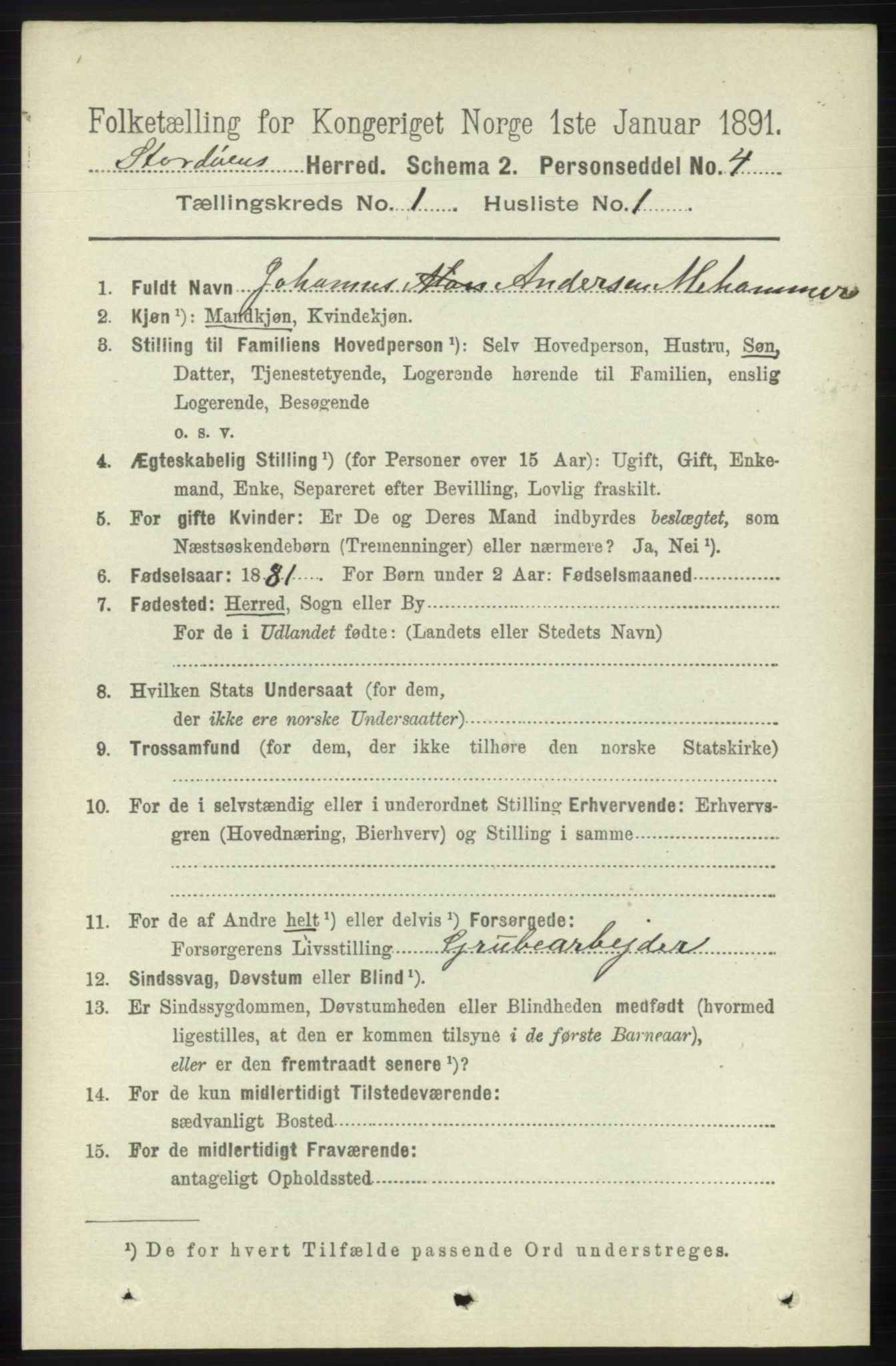 RA, 1891 census for 1221 Stord, 1891, p. 50