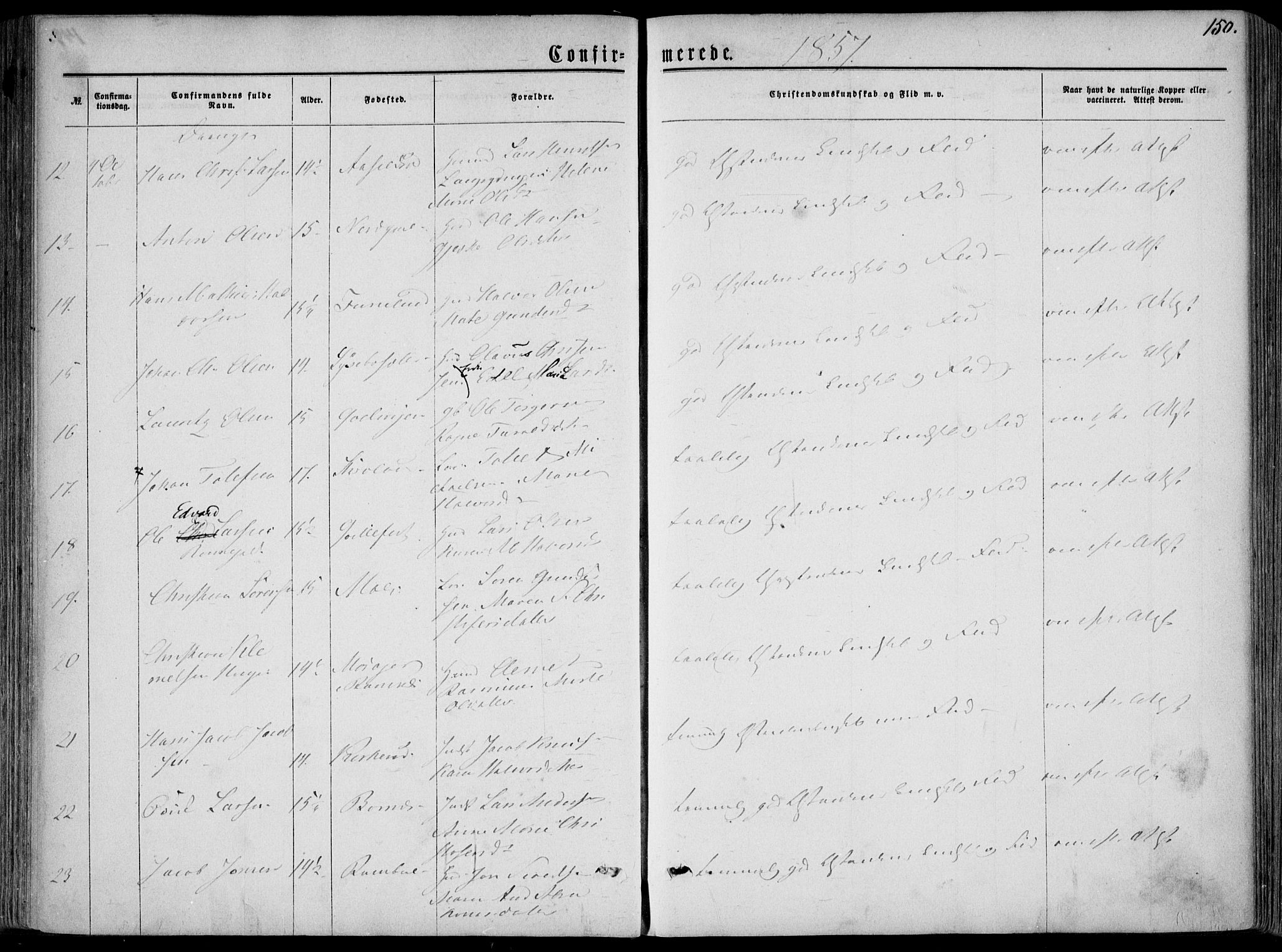 Hedrum kirkebøker, AV/SAKO-A-344/F/Fa/L0007: Parish register (official) no. I 7, 1857-1868, p. 150