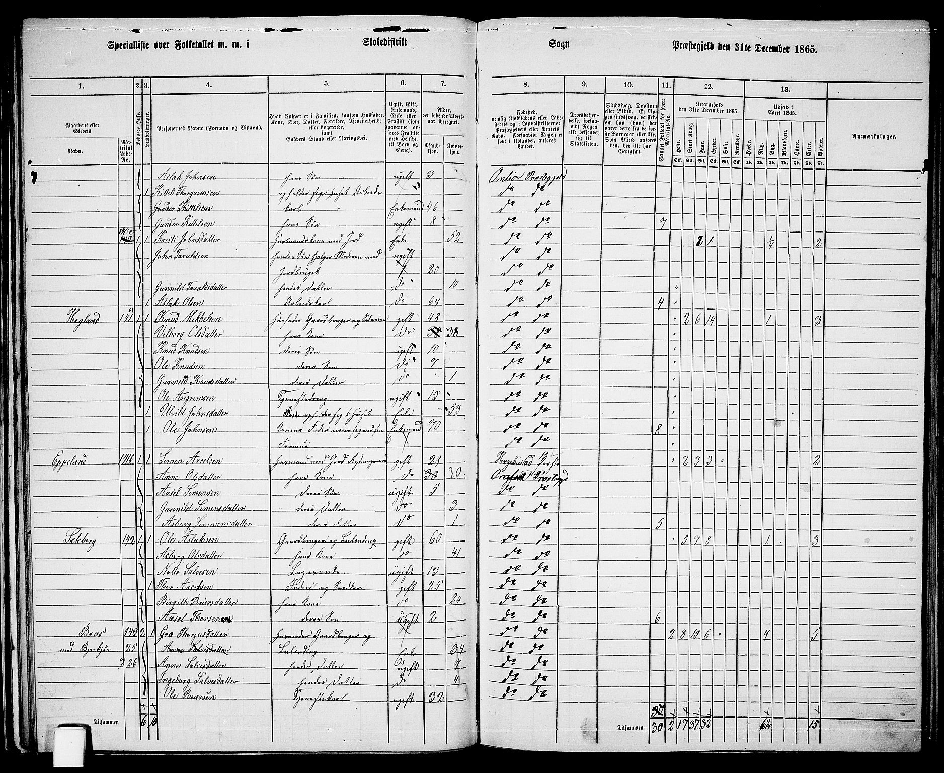 RA, 1865 census for Åmli, 1865, p. 45