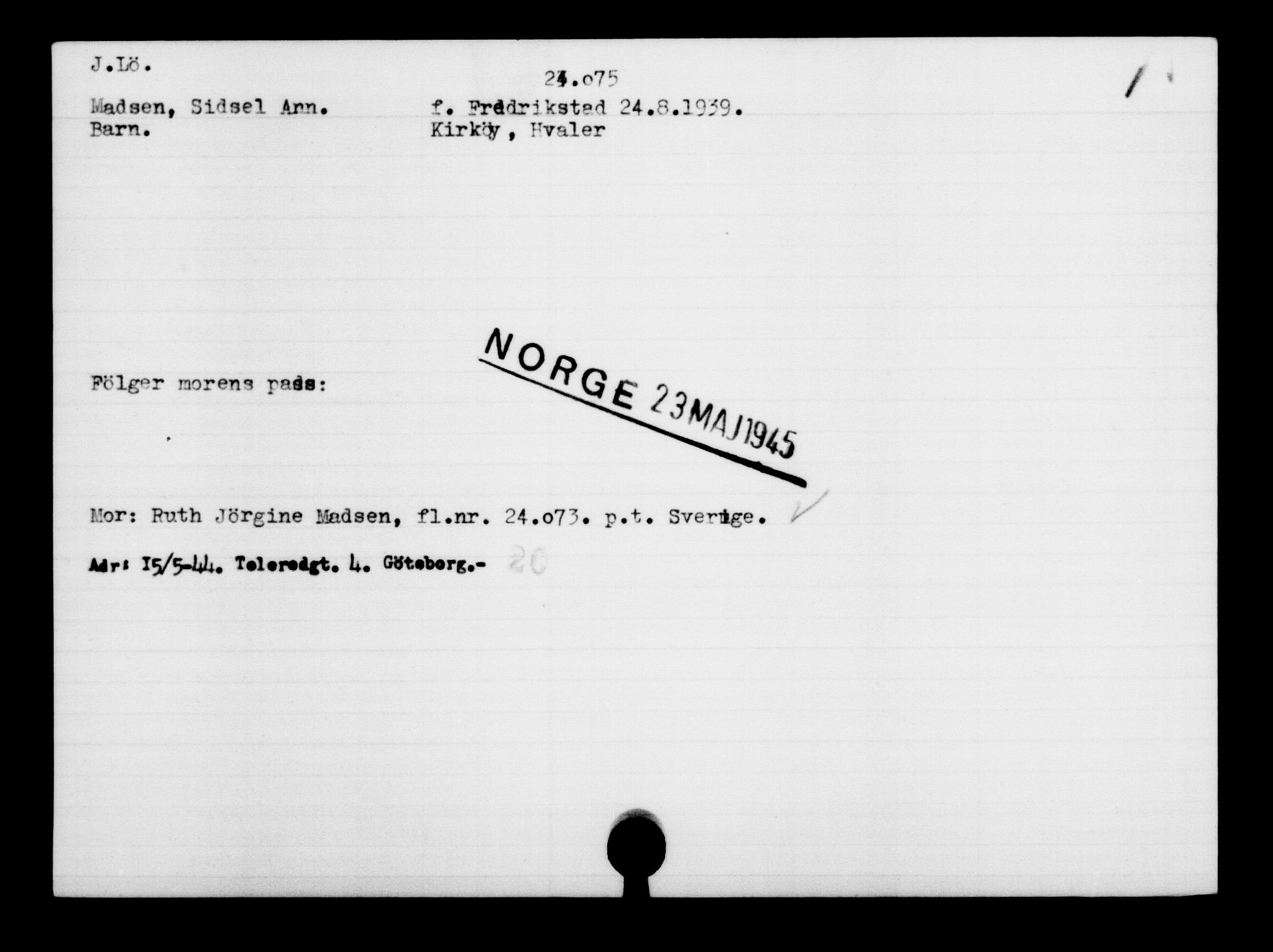 Den Kgl. Norske Legasjons Flyktningskontor, AV/RA-S-6753/V/Va/L0010: Kjesäterkartoteket.  Flyktningenr. 22000-25314, 1940-1945, p. 2195