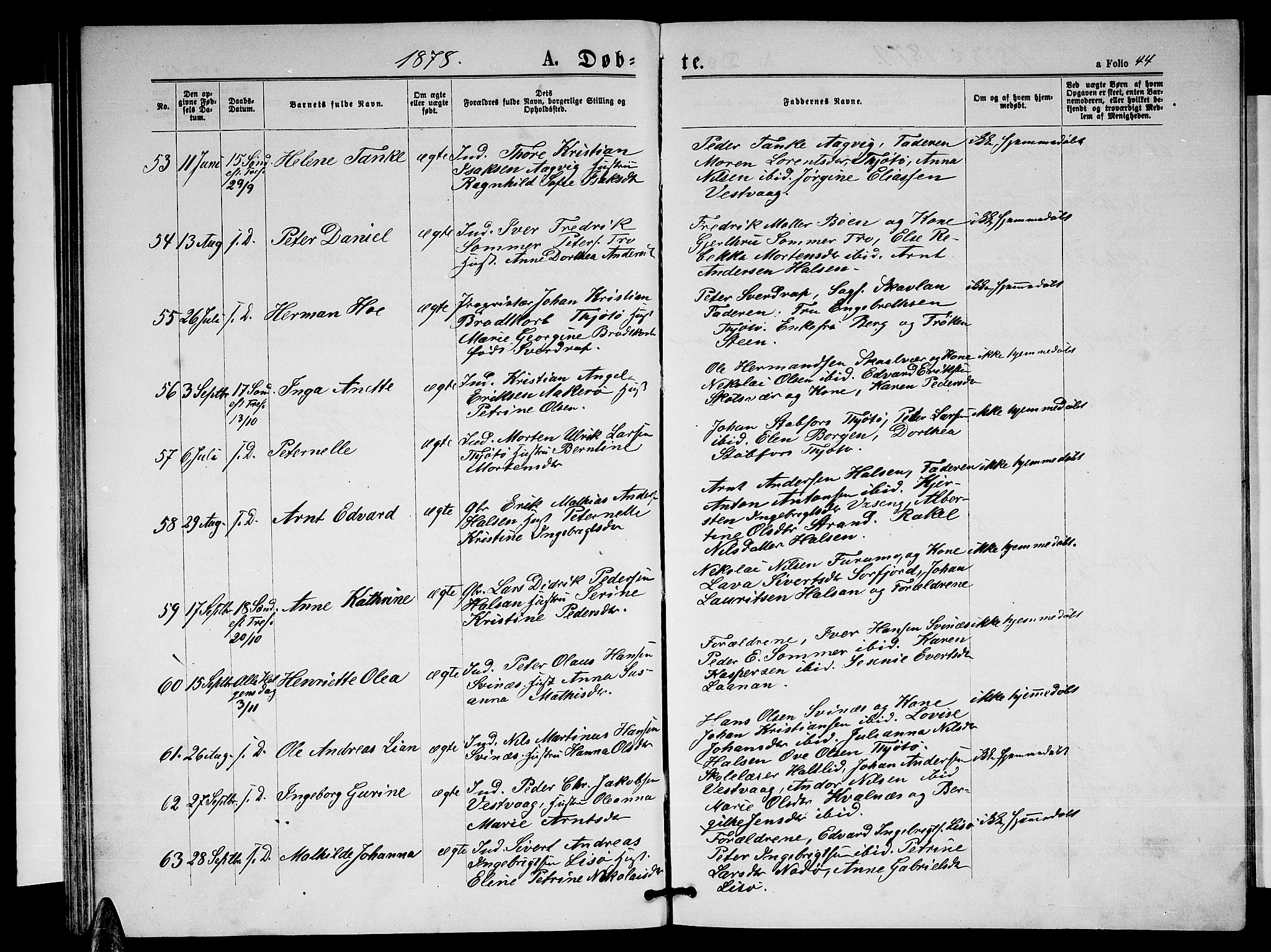 Ministerialprotokoller, klokkerbøker og fødselsregistre - Nordland, AV/SAT-A-1459/817/L0267: Parish register (copy) no. 817C02, 1870-1883, p. 44