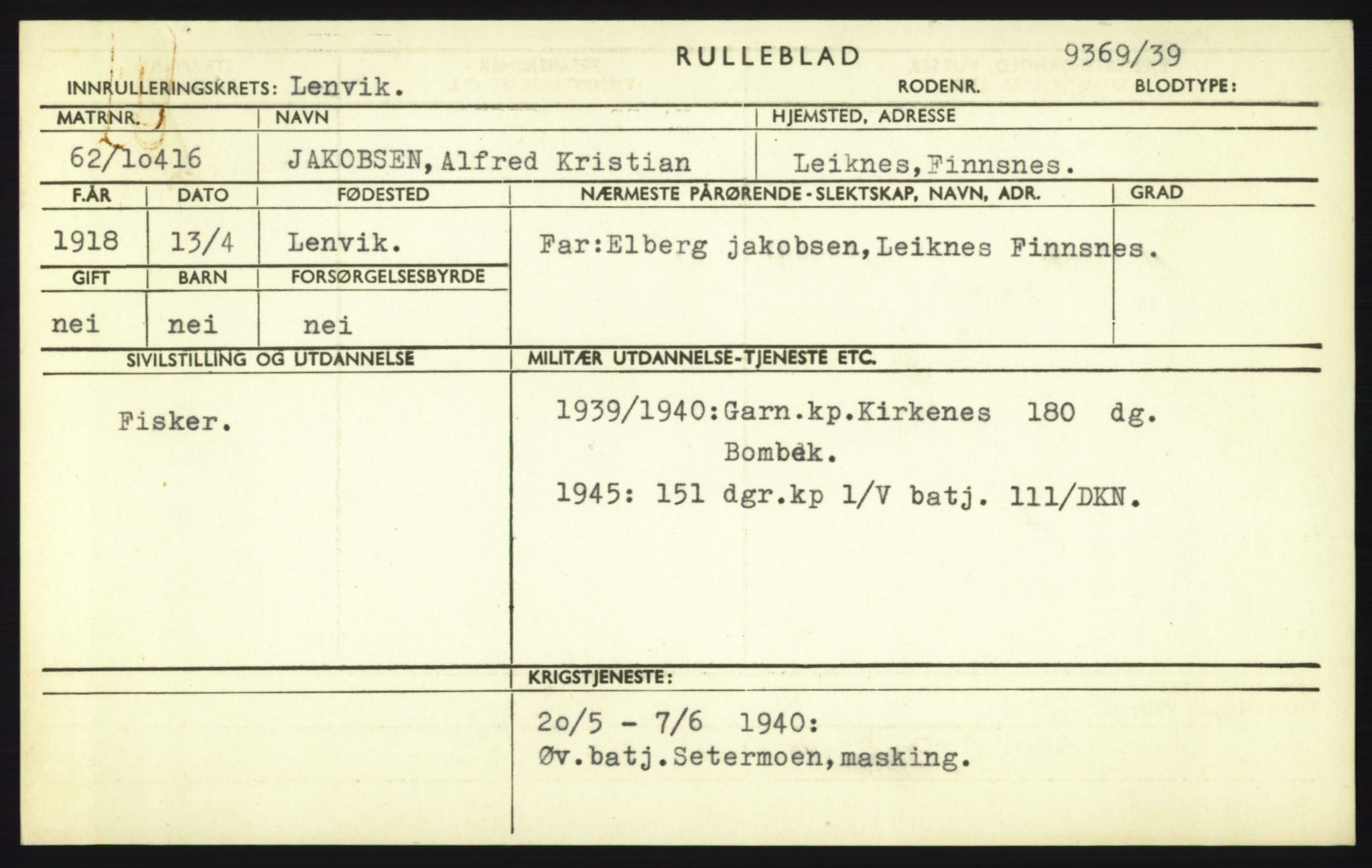 Forsvaret, Troms infanteriregiment nr. 16, AV/RA-RAFA-3146/P/Pa/L0023: Rulleblad for regimentets menige mannskaper, årsklasse 1939, 1939, p. 519