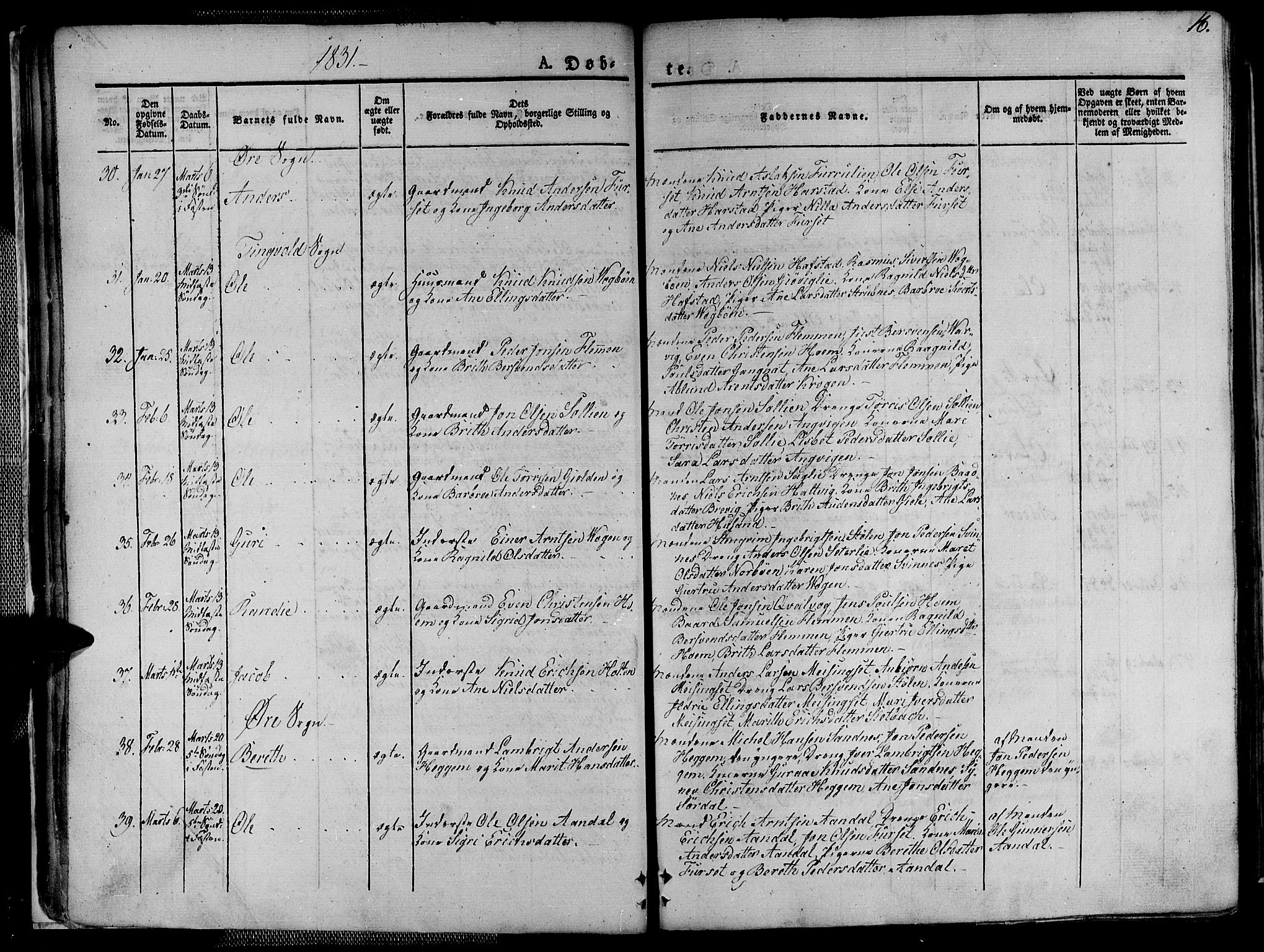 Ministerialprotokoller, klokkerbøker og fødselsregistre - Møre og Romsdal, AV/SAT-A-1454/586/L0983: Parish register (official) no. 586A09, 1829-1843, p. 16