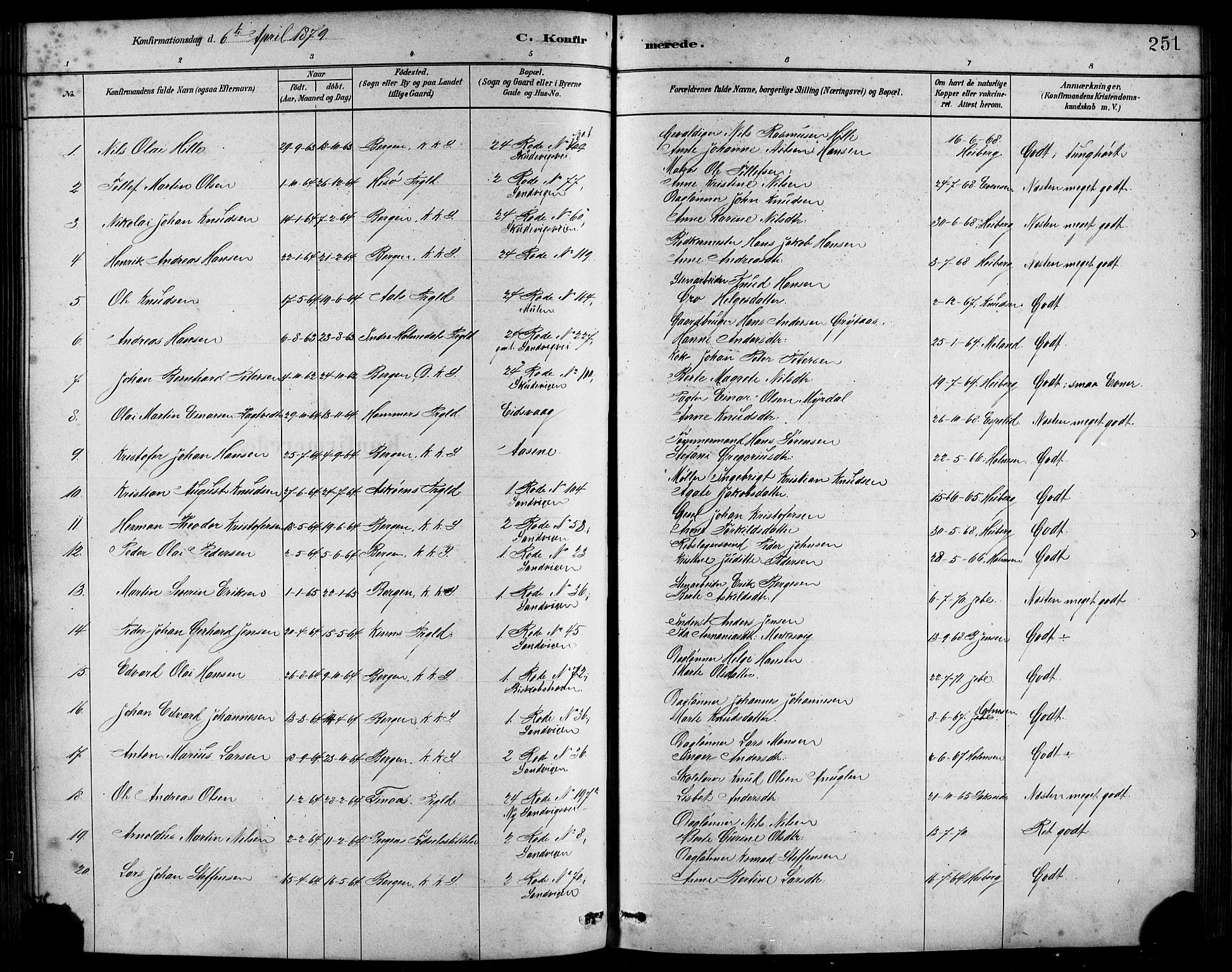 Sandviken Sokneprestembete, SAB/A-77601/H/Hb/L0001: Parish register (copy) no. A 2, 1879-1892, p. 251