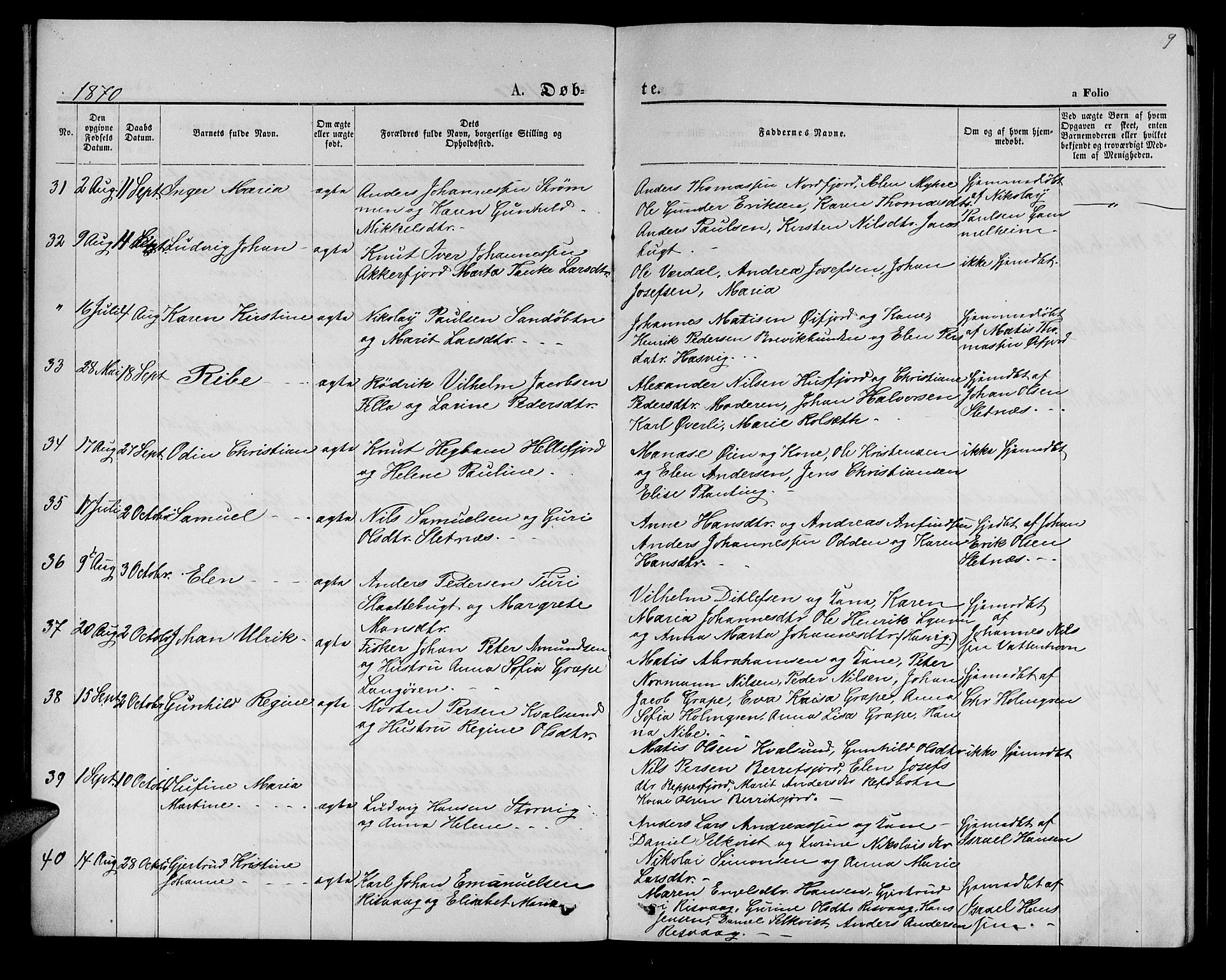 Hammerfest sokneprestkontor, SATØ/S-1347/H/Hb/L0005.klokk: Parish register (copy) no. 5, 1869-1884, p. 9