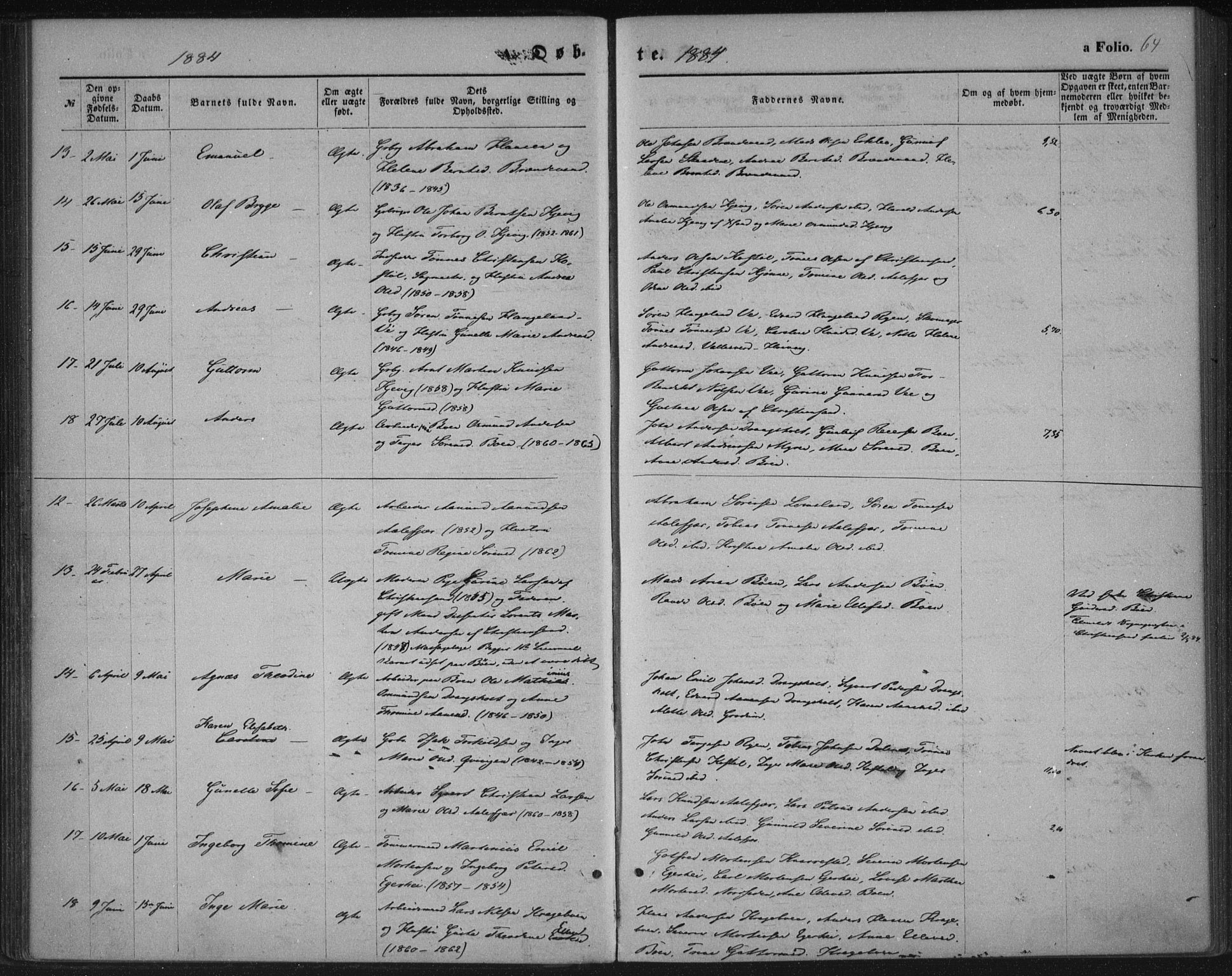 Tveit sokneprestkontor, AV/SAK-1111-0043/F/Fa/L0006: Parish register (official) no. A 6, 1872-1886, p. 64