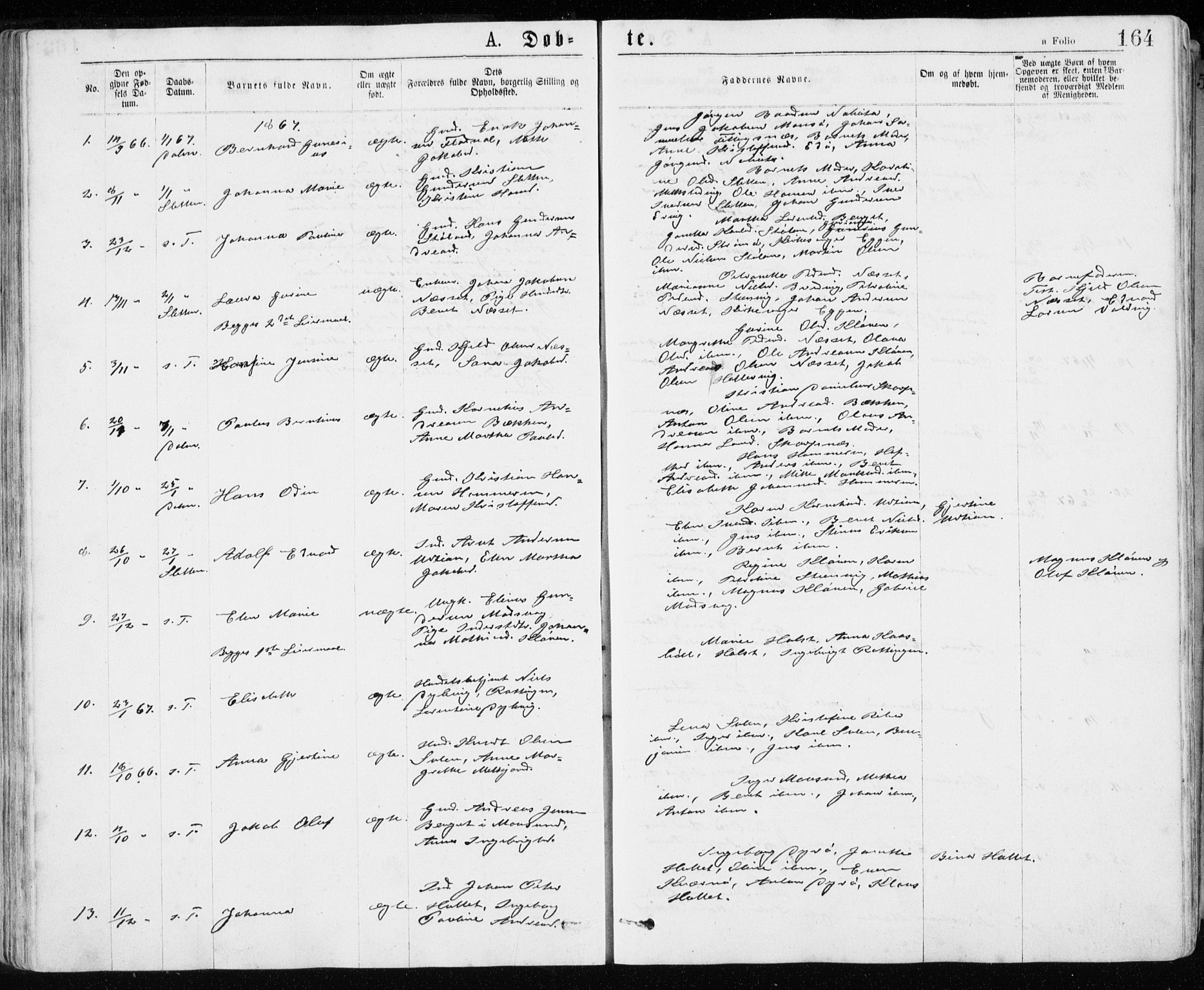 Ministerialprotokoller, klokkerbøker og fødselsregistre - Sør-Trøndelag, SAT/A-1456/640/L0576: Parish register (official) no. 640A01, 1846-1876, p. 164