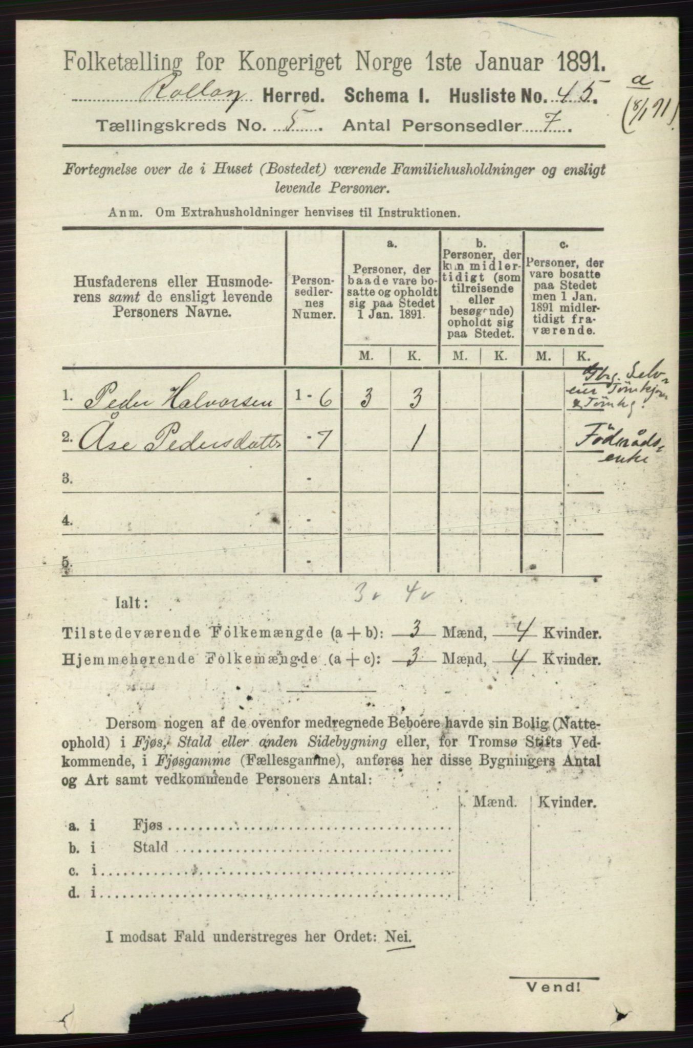 RA, 1891 census for 0632 Rollag, 1891, p. 1679