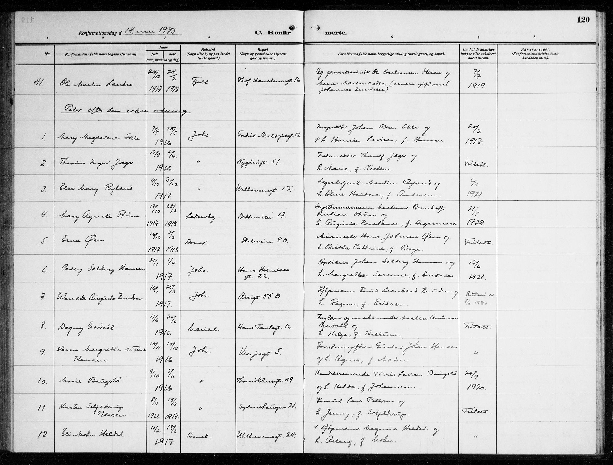 Johanneskirken sokneprestembete, AV/SAB-A-76001/H/Haa/L0010: Parish register (official) no. C 3, 1925-1935, p. 120