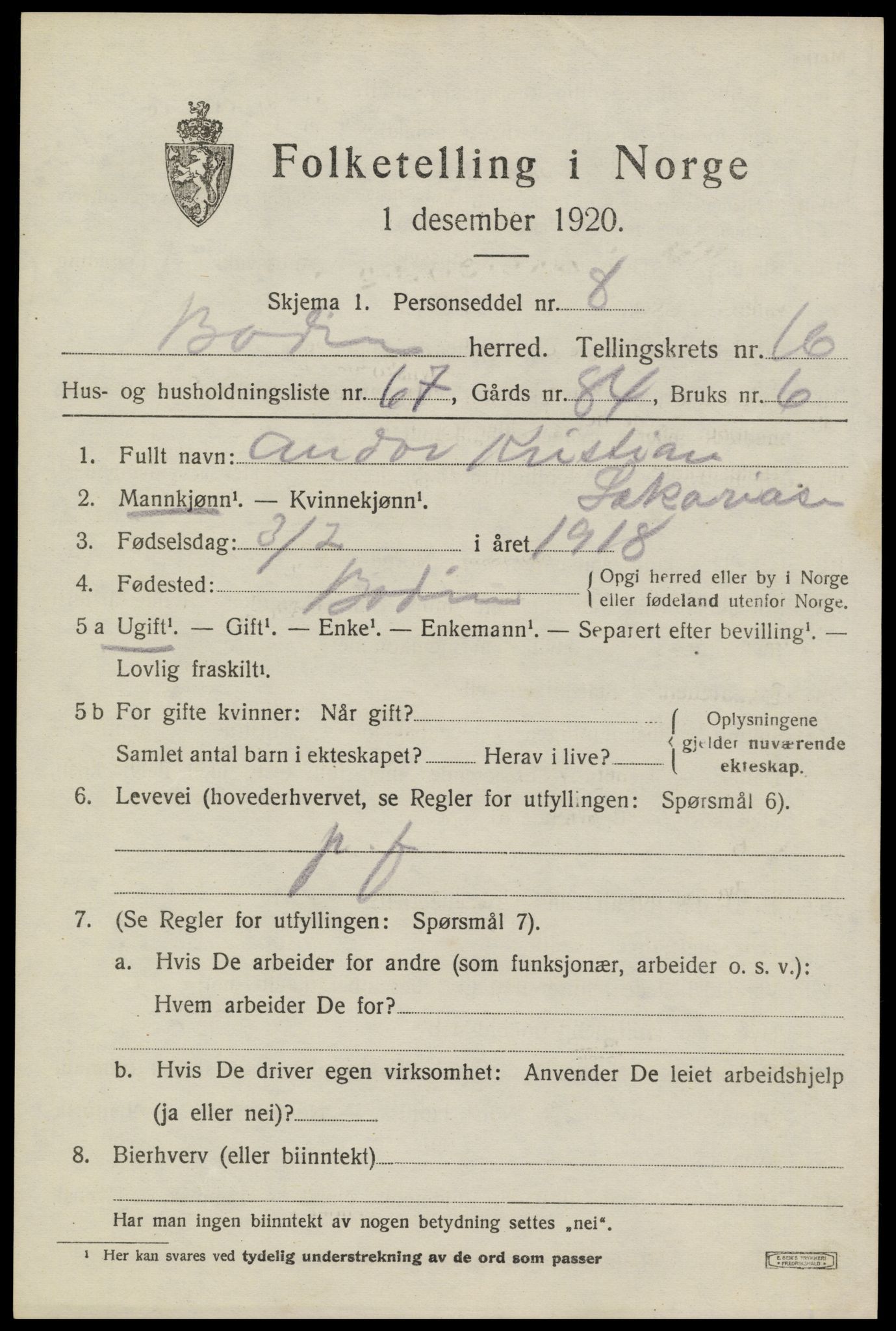 SAT, 1920 census for Bodin, 1920, p. 12282