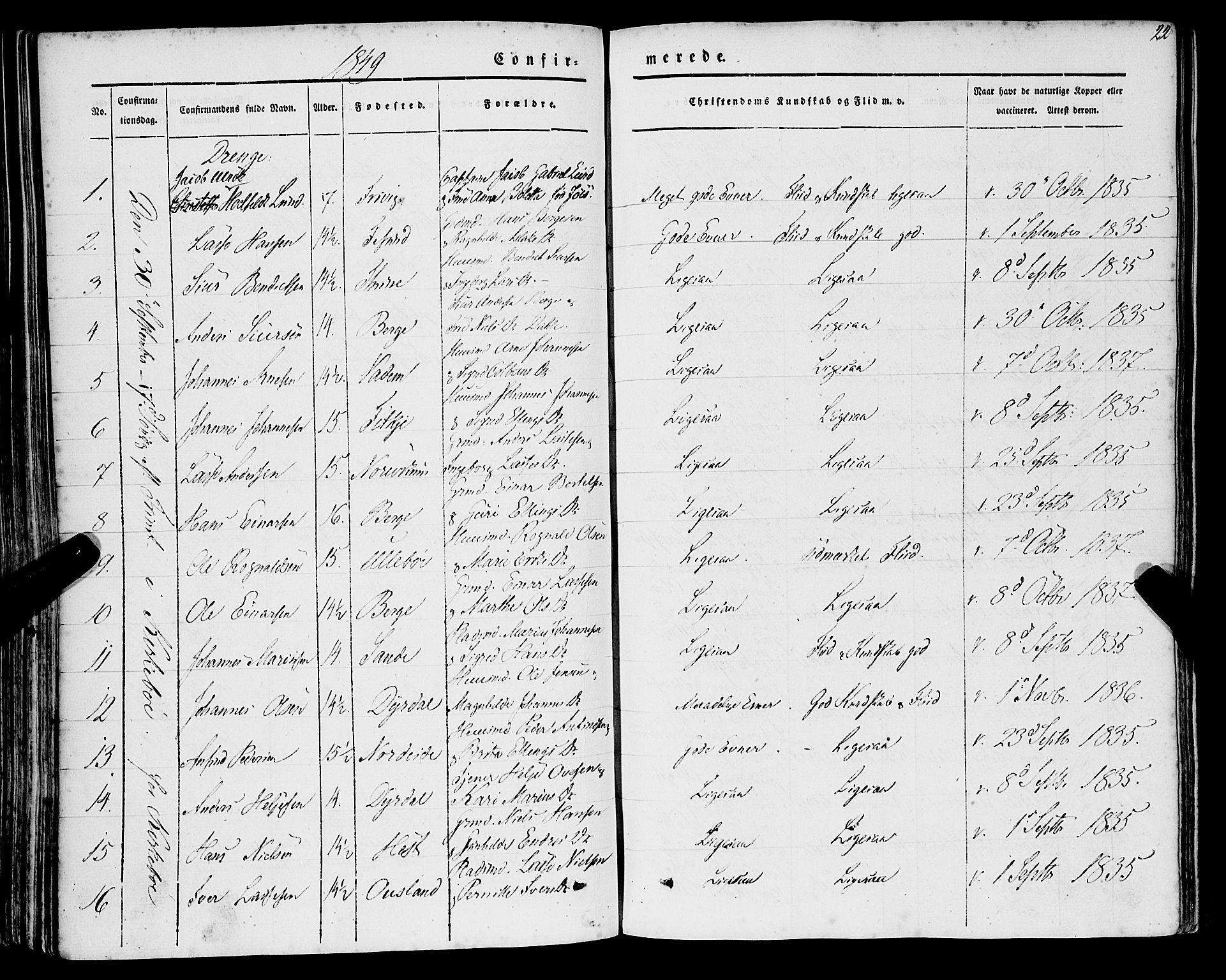 Lavik sokneprestembete, SAB/A-80901: Parish register (official) no. A 3, 1843-1863, p. 22