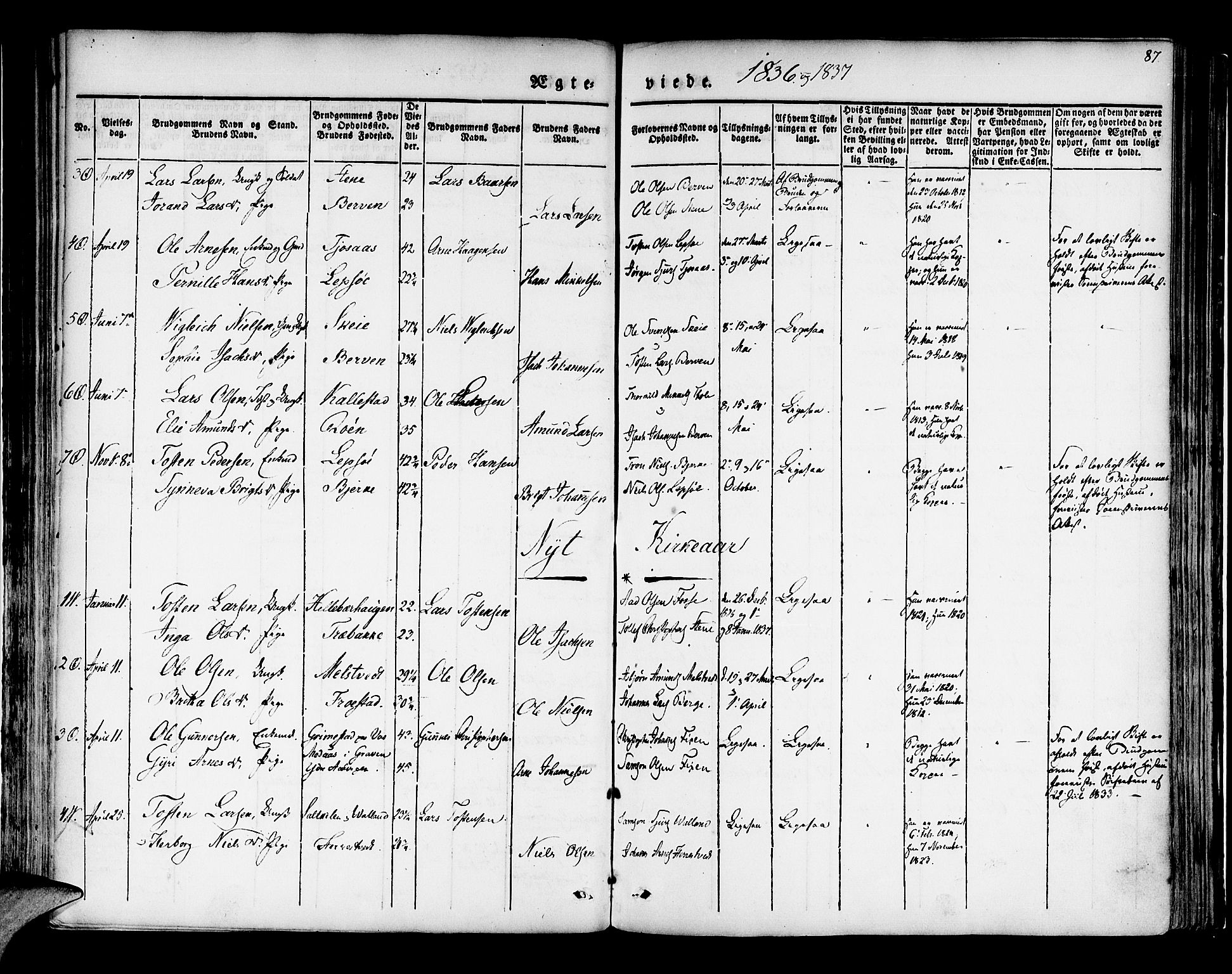 Kvam sokneprestembete, SAB/A-76201/H/Haa: Parish register (official) no. A 7, 1832-1843, p. 87