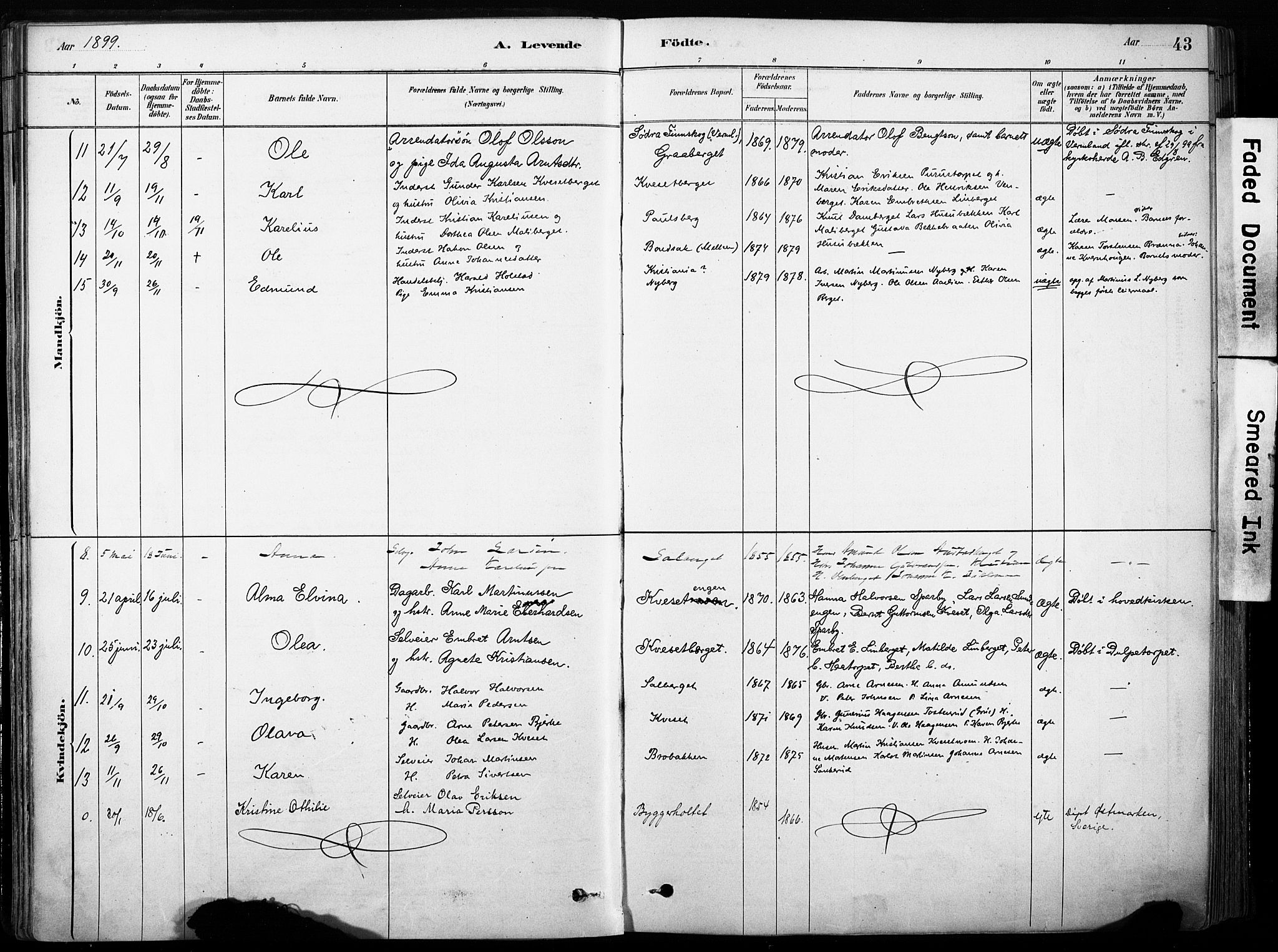 Hof prestekontor, AV/SAH-PREST-038/H/Ha/Haa/L0011: Parish register (official) no. 11, 1879-1911, p. 43