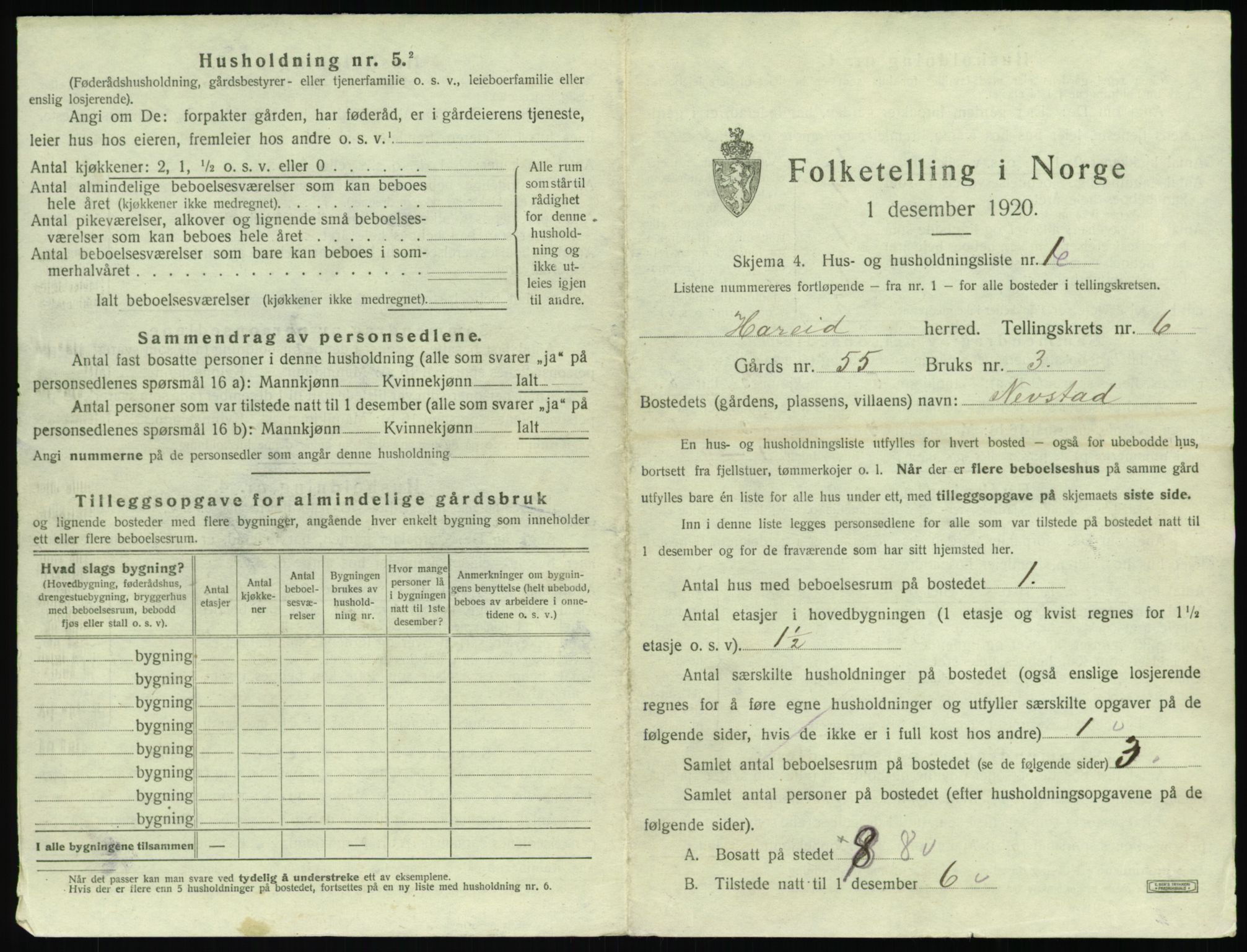 SAT, 1920 census for Hareid, 1920, p. 285