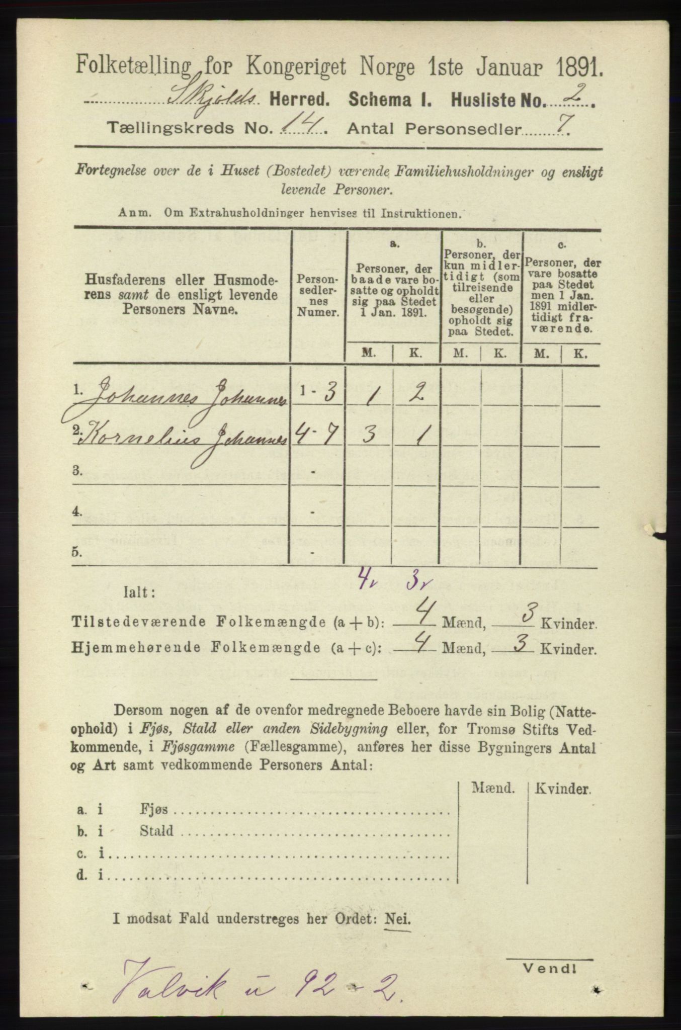 RA, 1891 census for 1154 Skjold, 1891, p. 2530