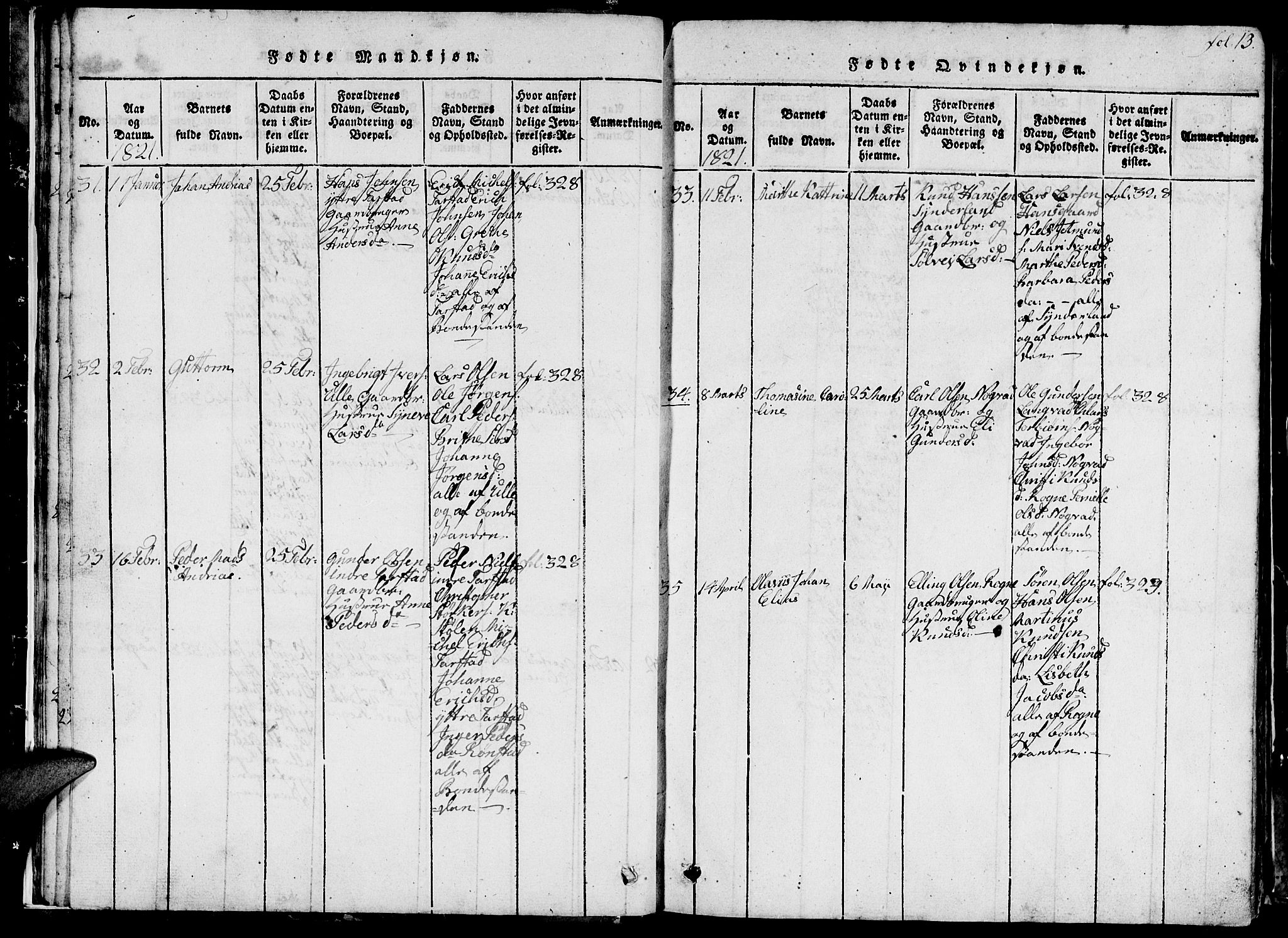 Ministerialprotokoller, klokkerbøker og fødselsregistre - Møre og Romsdal, AV/SAT-A-1454/536/L0506: Parish register (copy) no. 536C01, 1818-1859, p. 13