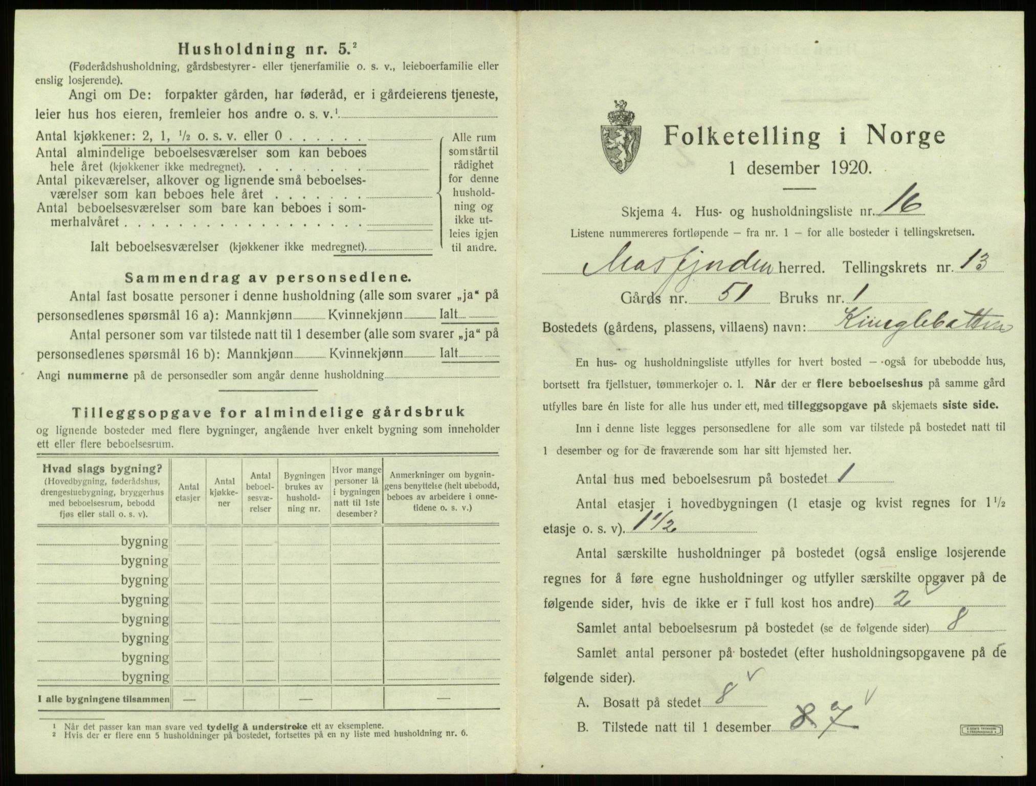 SAB, 1920 census for Masfjorden, 1920, p. 670