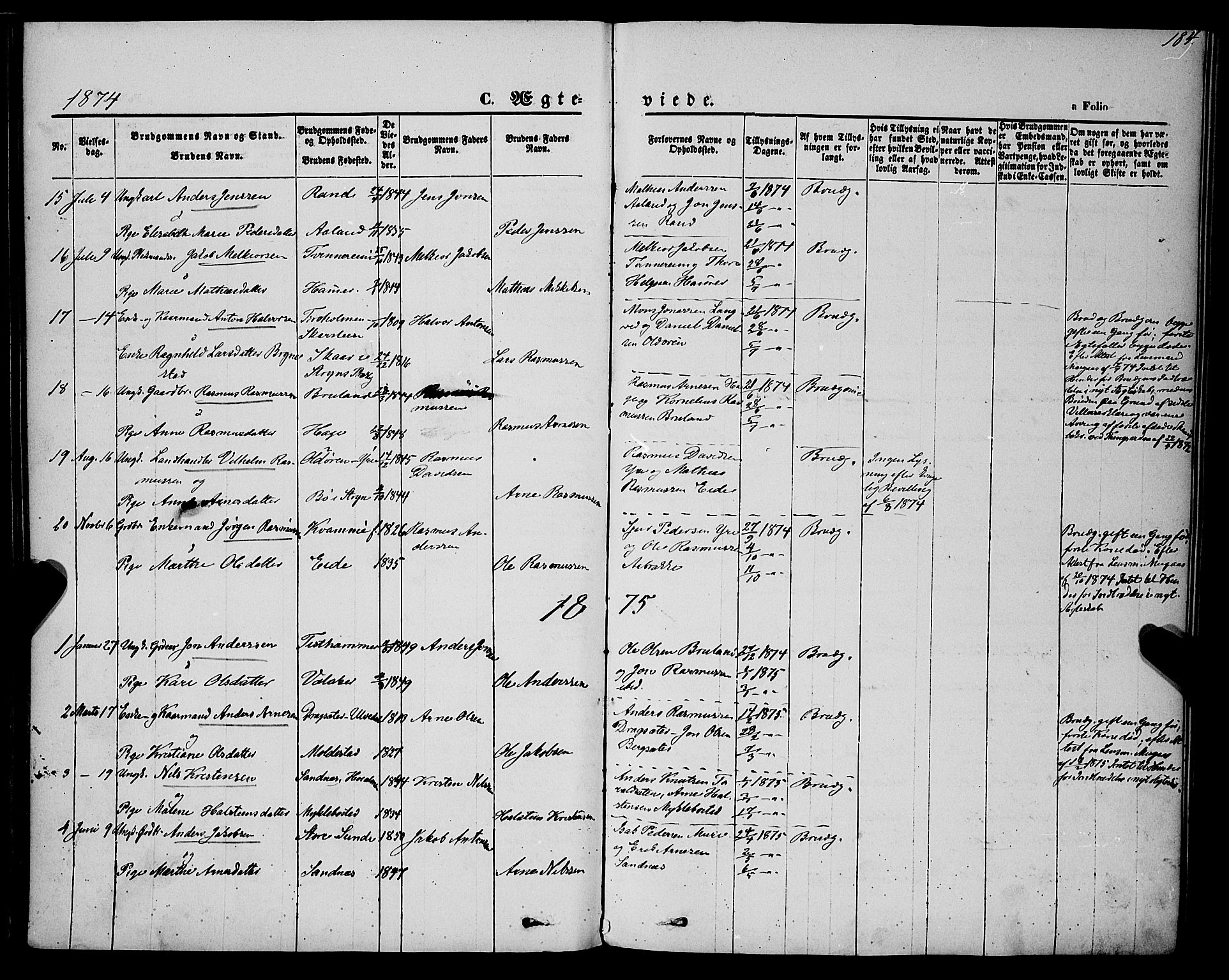 Innvik sokneprestembete, AV/SAB-A-80501: Parish register (official) no. A 6, 1865-1878, p. 184