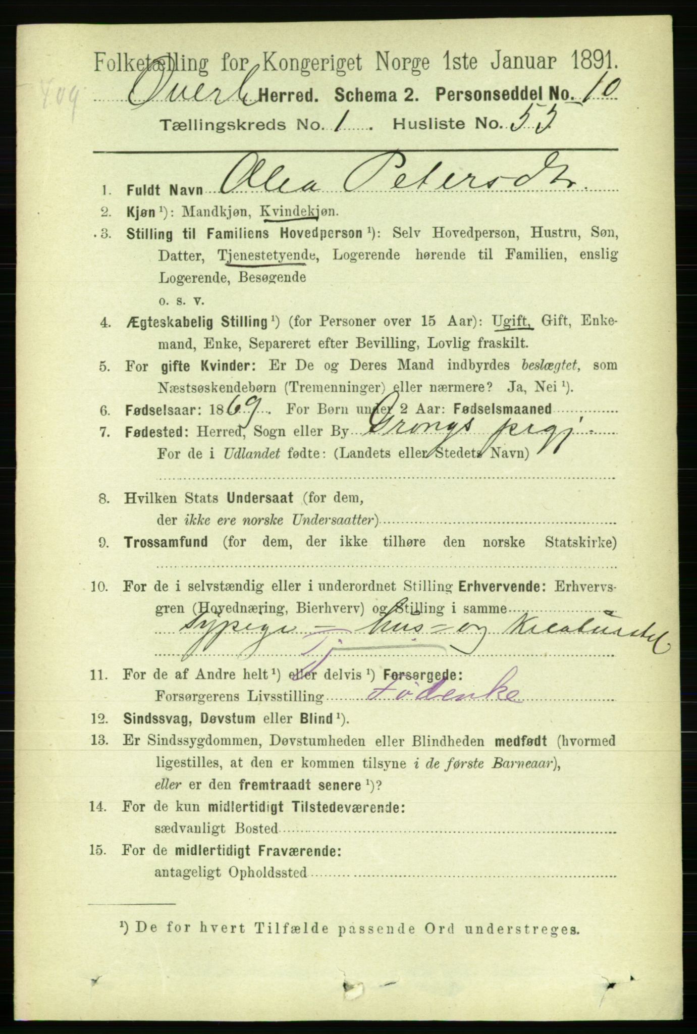 RA, 1891 census for 1744 Overhalla, 1891, p. 397