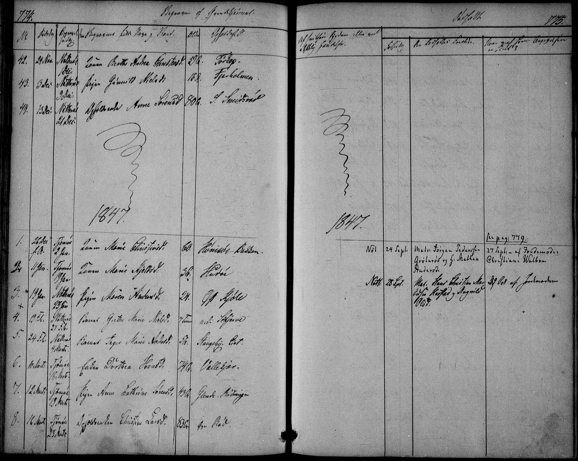 Nøtterøy kirkebøker, SAKO/A-354/F/Fa/L0005: Parish register (official) no. I 5, 1839-1852, p. 774-775
