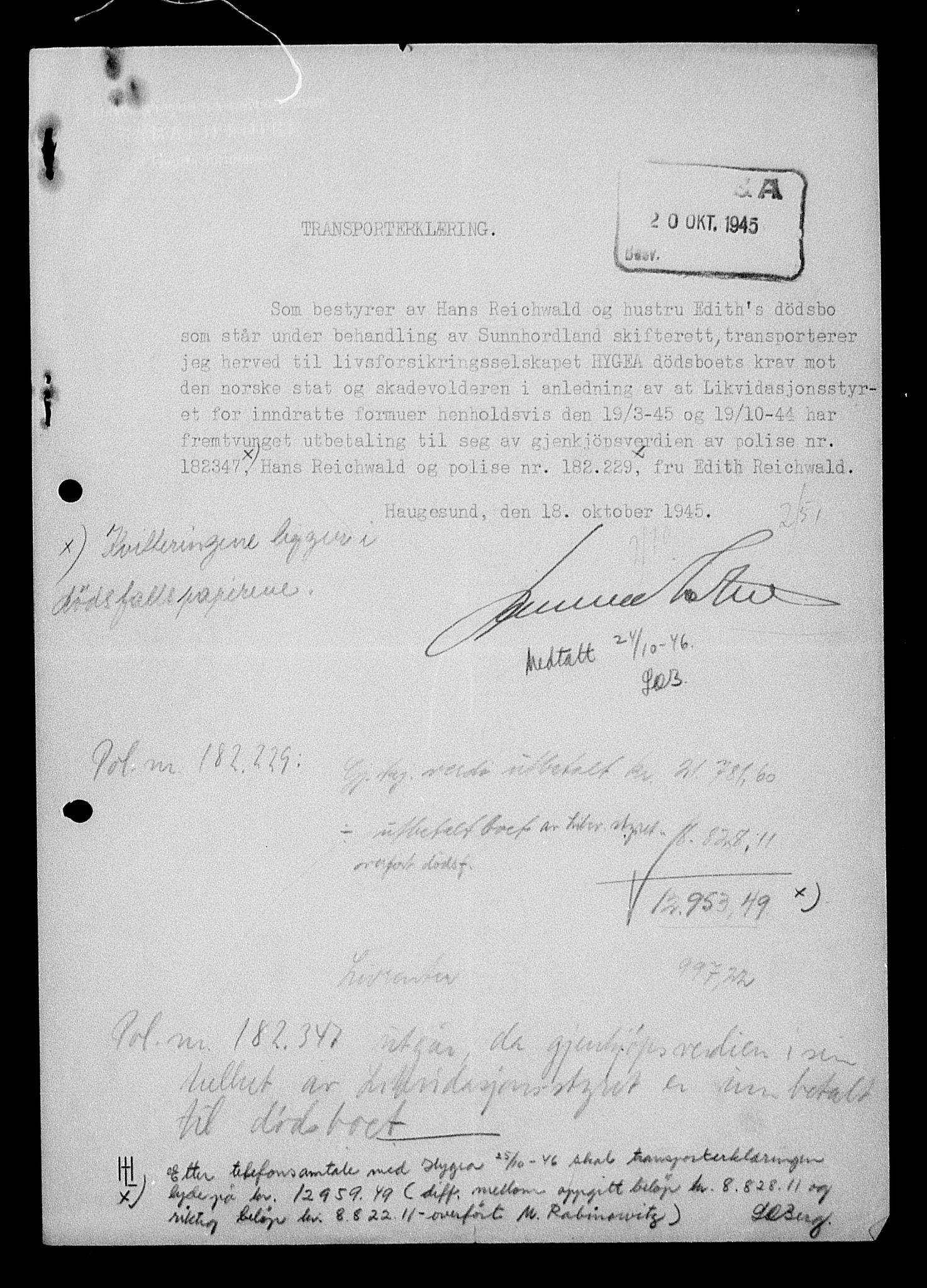 Justisdepartementet, Tilbakeføringskontoret for inndratte formuer, AV/RA-S-1564/H/Hc/Hcd/L1004: --, 1945-1947, p. 503