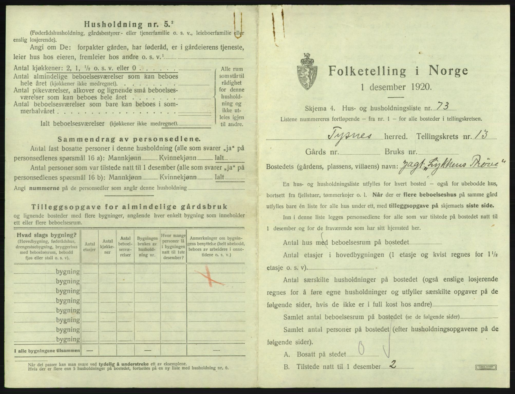 SAB, 1920 census for Tysnes, 1920, p. 1384